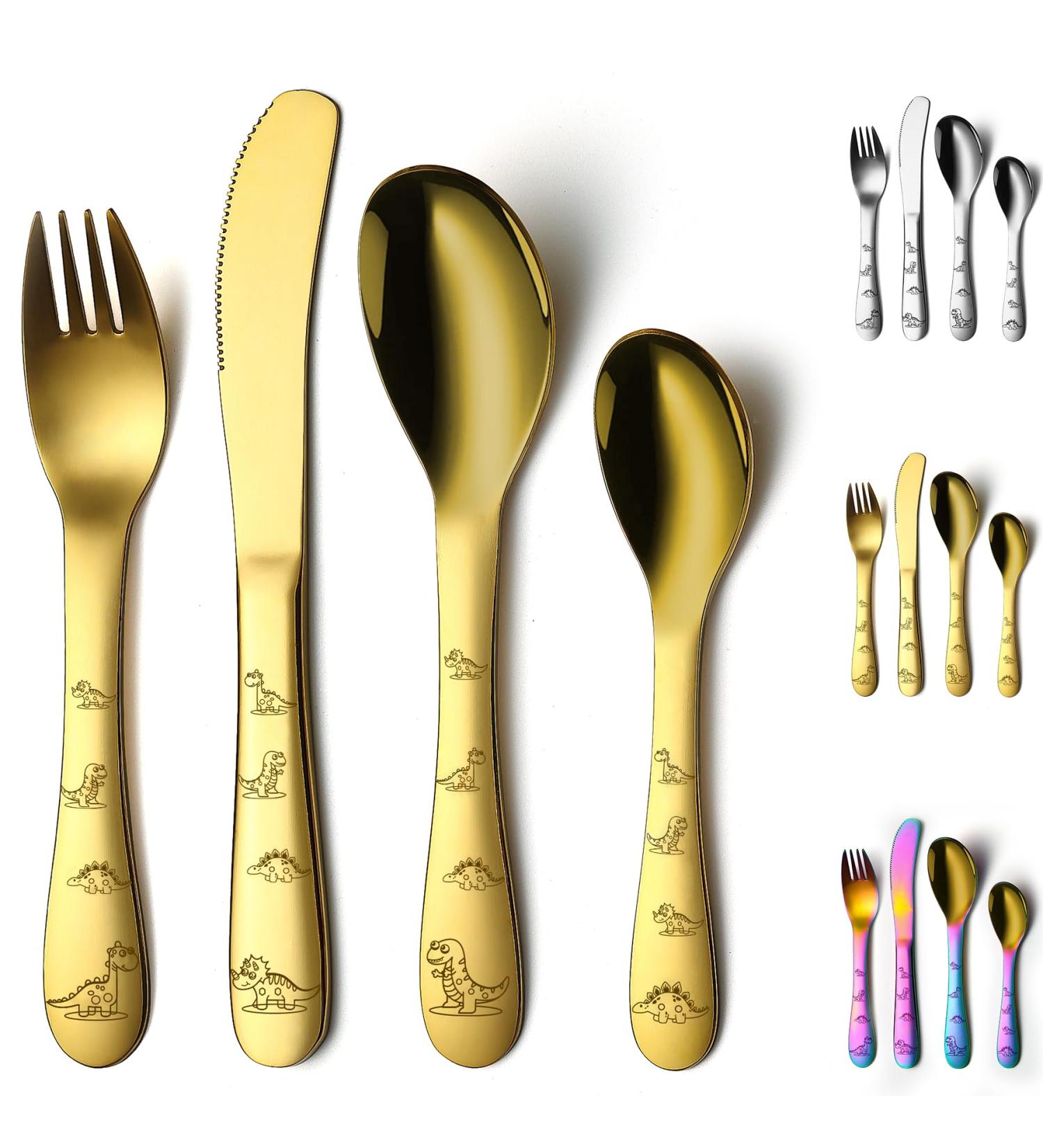 Evanda Gold Toddler Utensils Gold Titanium Coated 4 Pieces Stainless Steel Toddler Silverware Set Kids Utensils Forks and Spoons Mirror Polished Smooth Round Tableware and Dishwasher Safe 2.gold - Buy Online on SooperMarket.com