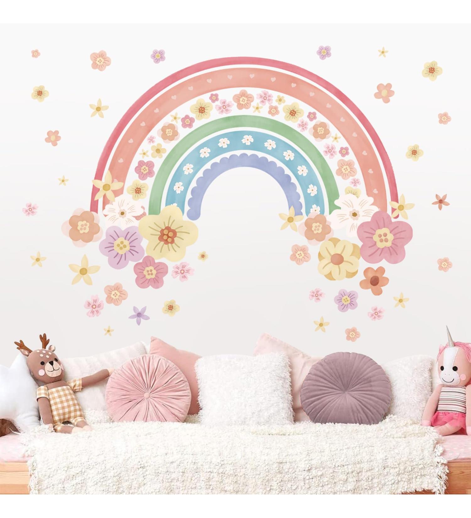 Wondever Large Rainbow Wall Decals - Colorful Boho Flower Peel and Stick Art Stickers for Girls Bedroom, Kids Room, Baby Nursery - Buy Online on SooperMarket.com