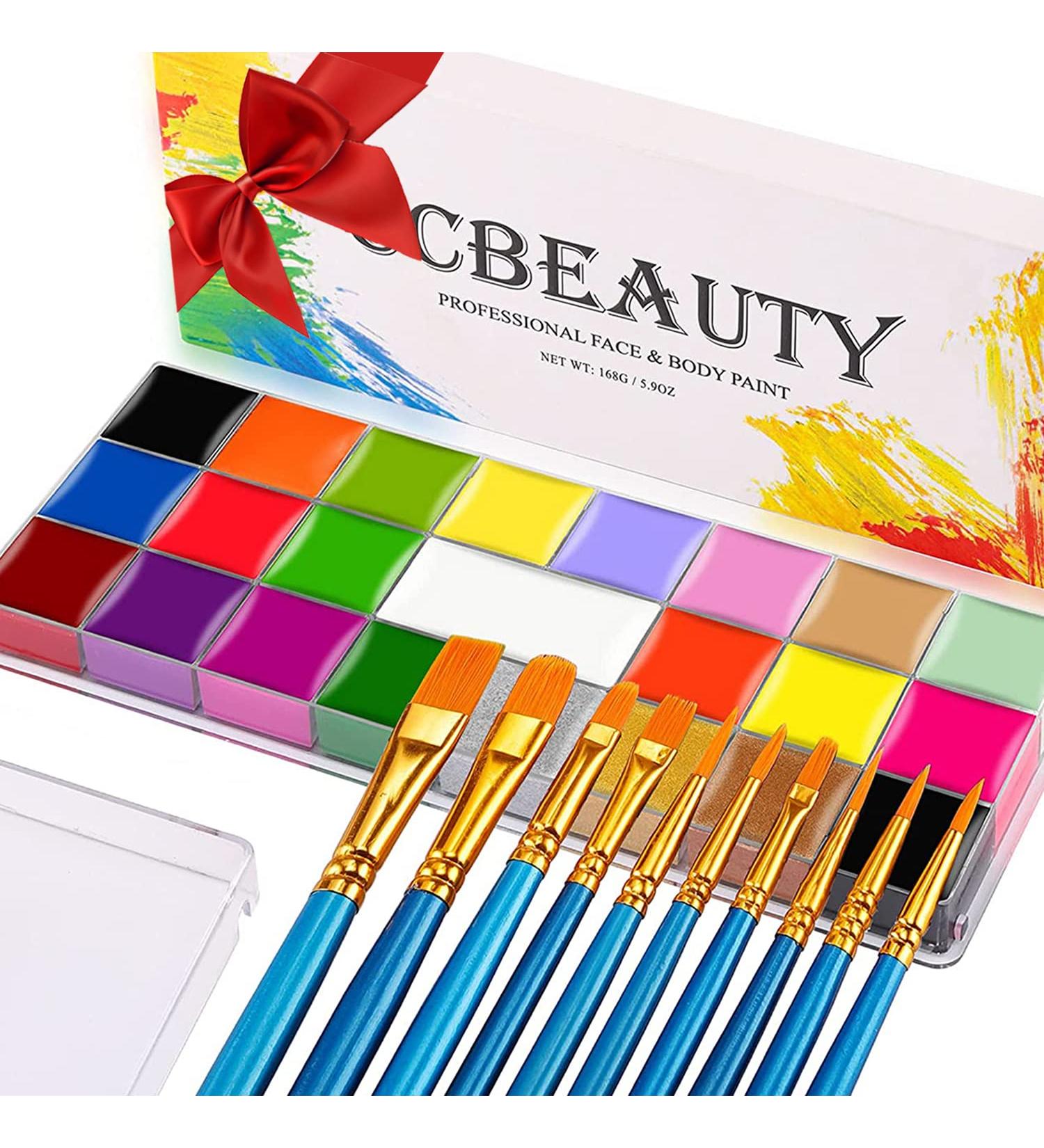 CCbeauty 22 Color Face Body Paint Kit - Halloween Neon Face Painting Set with UV Glow and Classic Colors - SFX Cosplay Makeup Palette with Brushes - Buy Online on SooperMarket.com