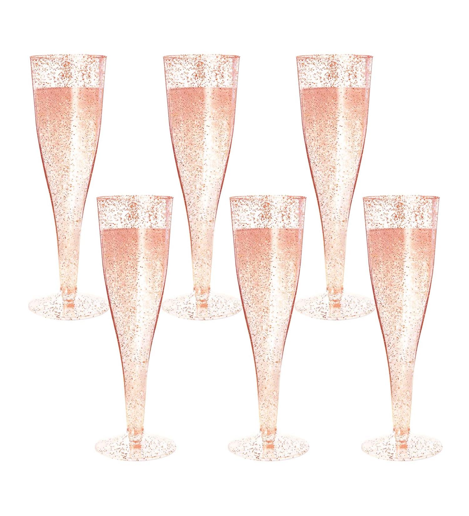 6PC MR.FOAM Disposable Rose Gold Glitter Plastic Champagne Flutes - Perfect for Parties and Special Occasions - Buy Online on SooperMarket.com