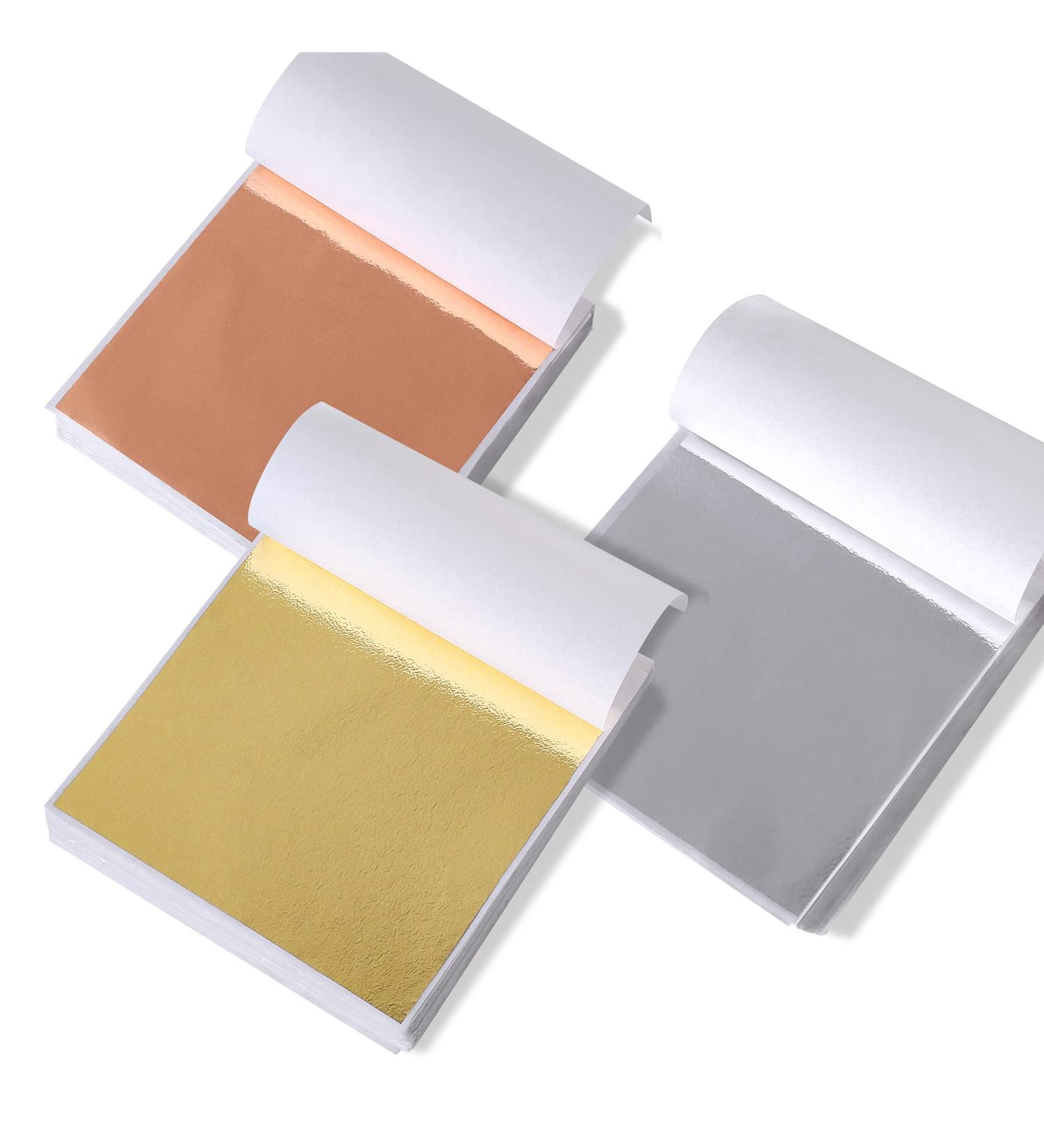 DECONICER 300pcs Imitation Gold Leaf Sheets for Resin - 3 Multi-Color Gold Foil Sheets (Gold Silver Rose Gold) - Ideal for Art Crafts, Resin Painting, Furniture Decoration - 3.15x3.35 inches - Buy Online on SooperMarket.com