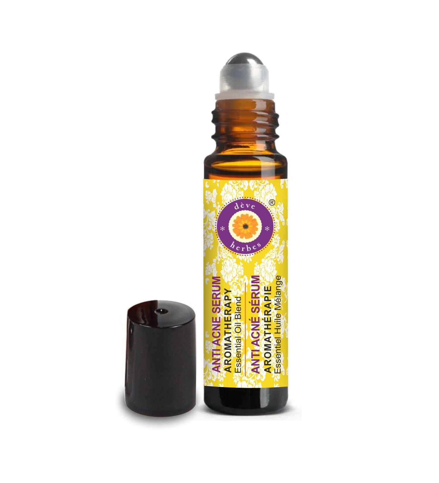 Deve Herbes Anti Acne Serum - Blend of Tea Tree Lemongrass French Lavender Peppermint Essential Oils in Safflower & Grapeseed Oil 10ml (0.33oz) - Buy Online on SooperMarket.com