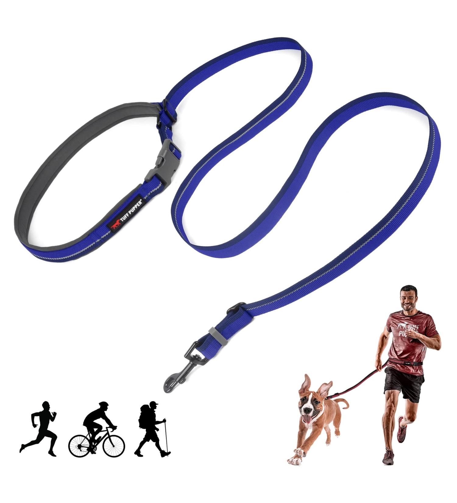 Tuff Pupper Hands Free Dog Leash | Adjustable Length for Running, Jogging, Walking | Padded Waist Belt | Strong Nylon with Reflective Strips - Blazing Blue - Buy Online on SooperMarket.com