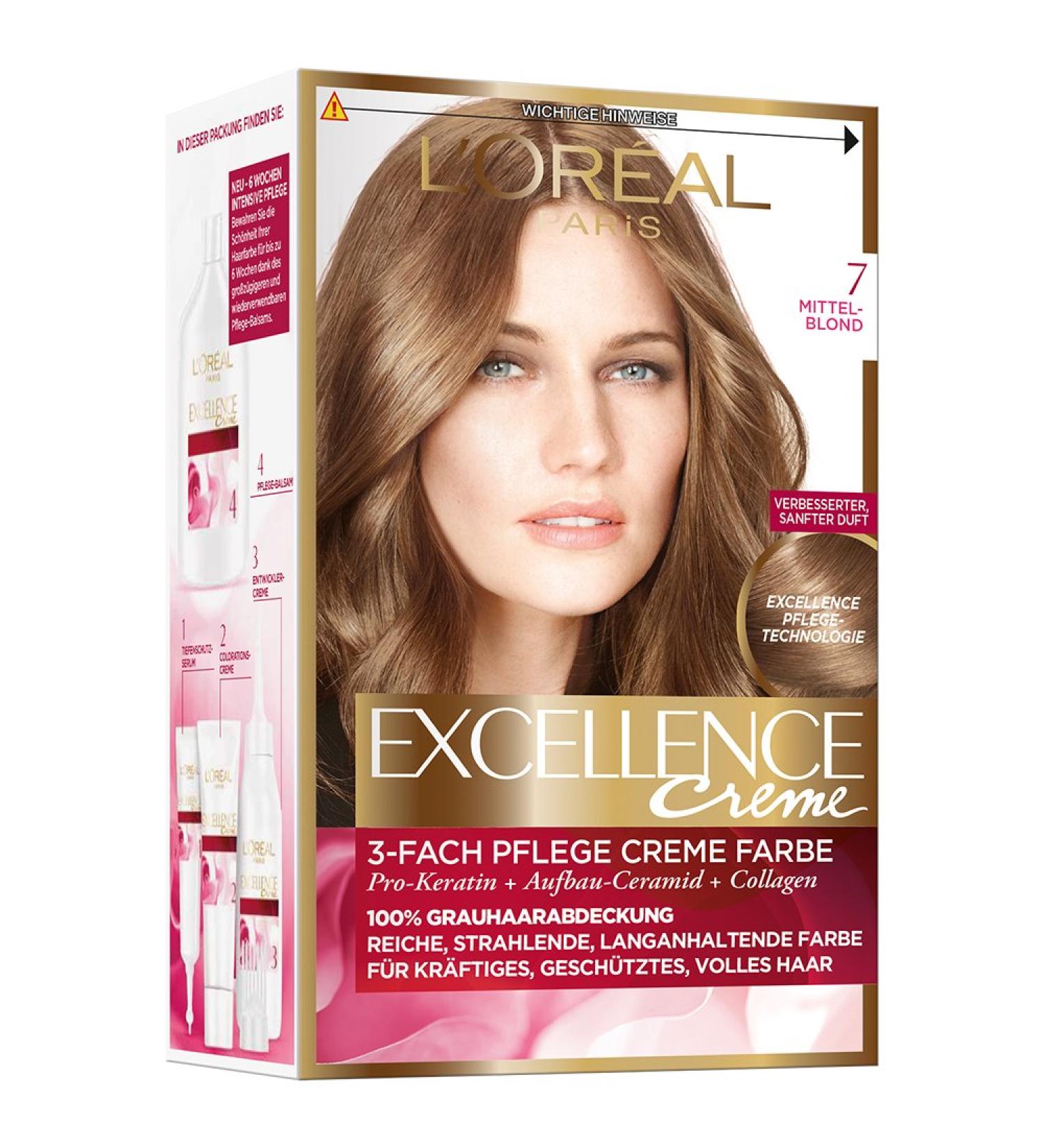 L'Or al Paris Permanent hair color 100 percent gray-hair cover hair dyet with coloring shampoo and 3-way care cream color Excellence cr me 7 medium blonde