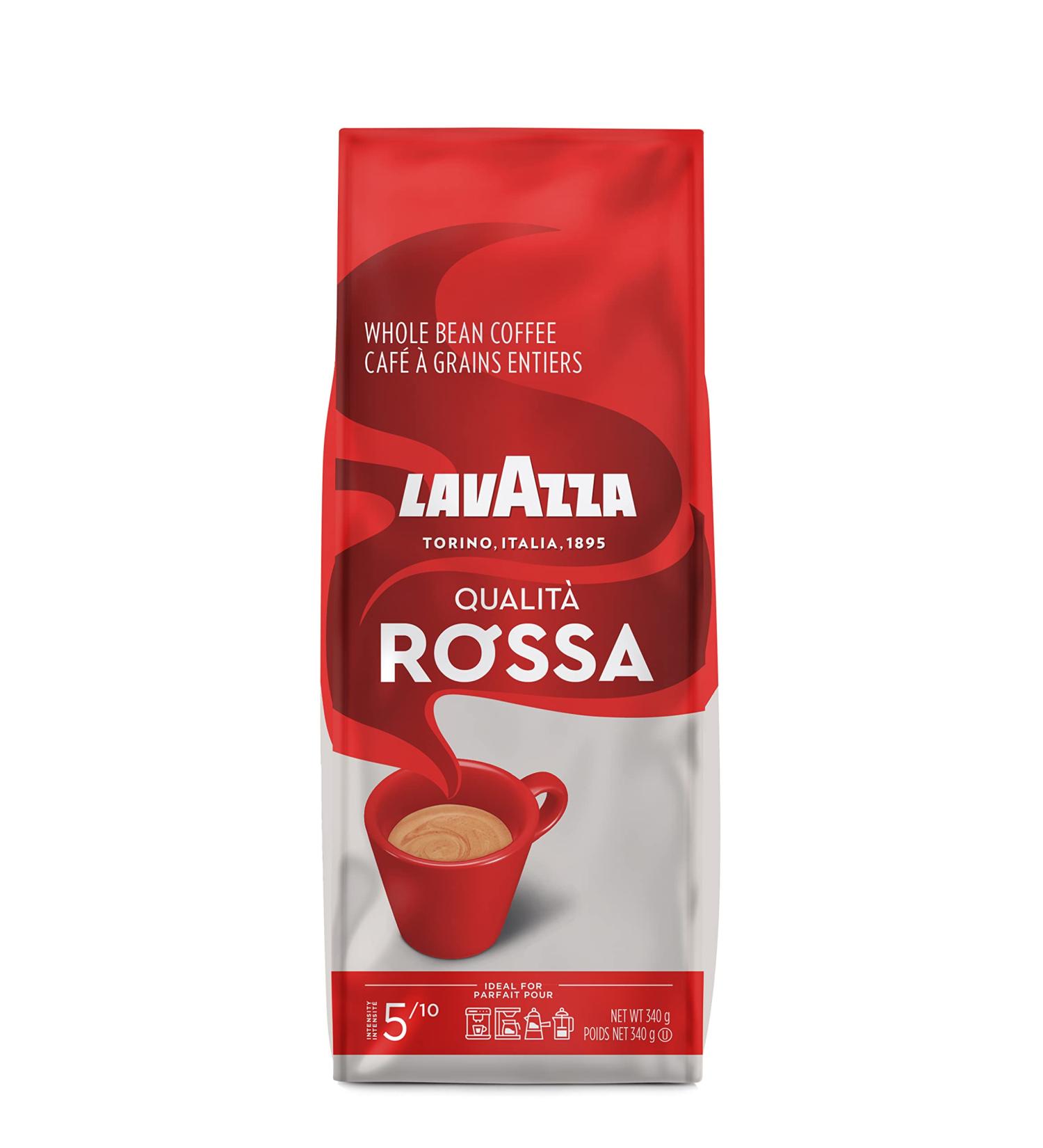 Lavazza Qualita Rossa Whole Bean Coffee Blend Medium Roast Authentic Italian Blended and Roasted in Italy Chocolate notes Full Body and Intense Aromas 340g bag - Buy Online on SooperMarket.com