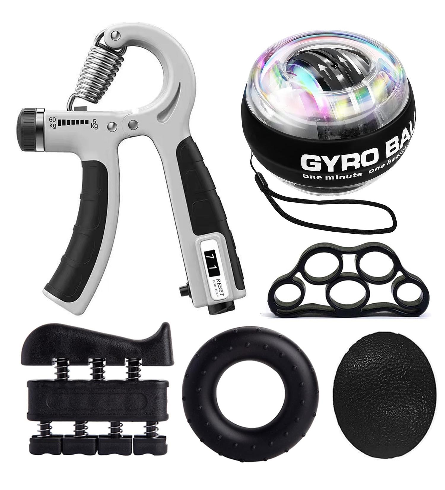 Grip Strength Trainer Kit: Hand Trainer Finger & Wrist Coach Forearm Training Equipment - Gyroball Gray & Black for Stress Relief - Buy Online on SooperMarket.com