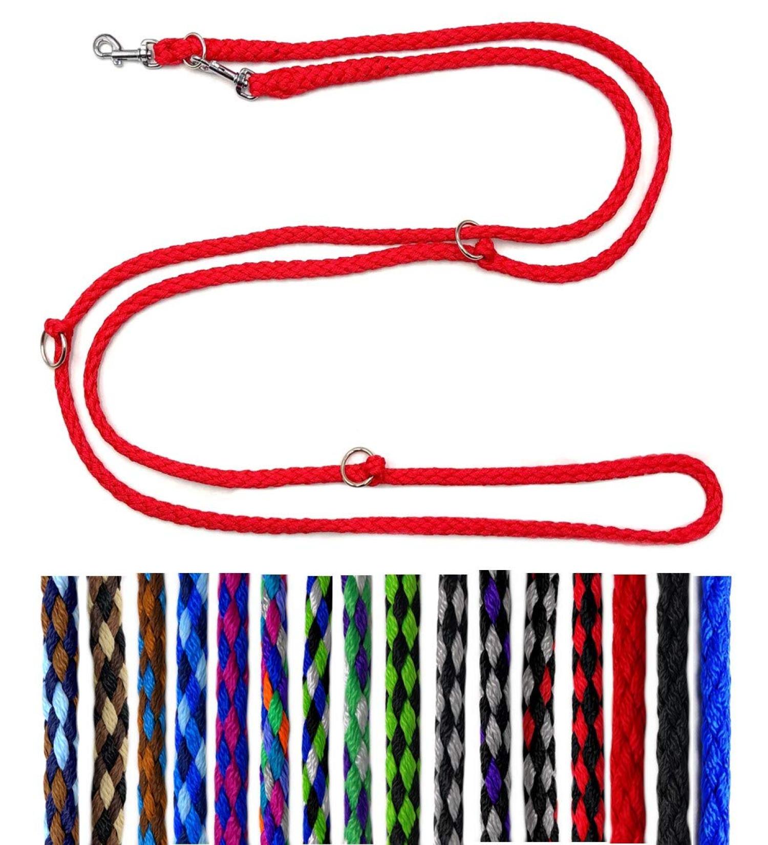 Double Linen Dog Leash for Small Dogs up to 15kg | 4-Way Adjustable (2.40m 2.80m 3.50m) | Lightweight & Robust | Red - Buy Online on SooperMarket.com