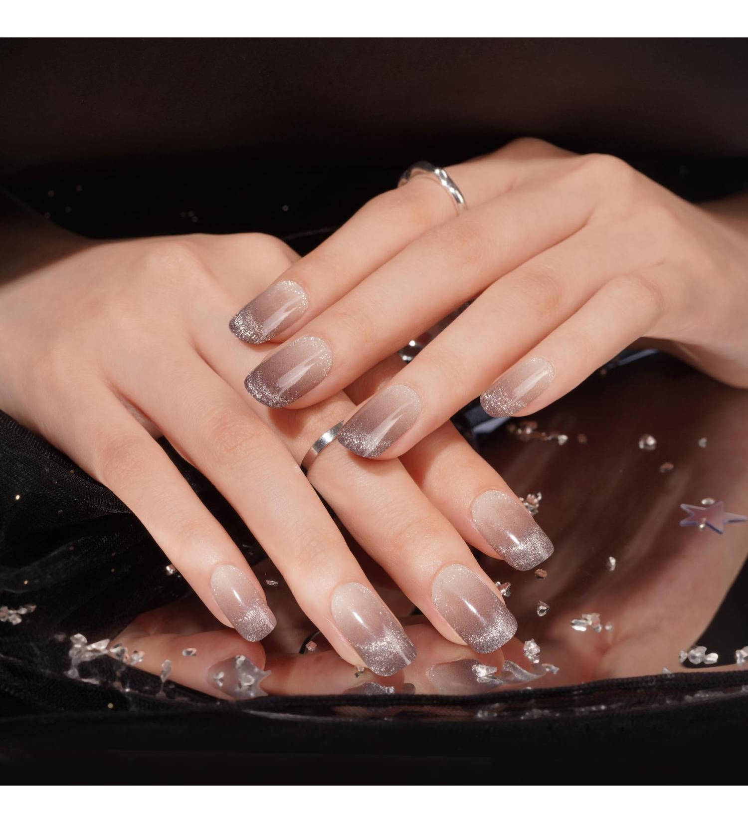 DANNI & TONI 28 Stickers Semi Cured Nail Wraps Soft Self-Adhesive Gel Nail Stickers Salon-Quality Gel Nail Polish Strips Manicure Stickers Set(Midnight Mirage) Gradient French Tip Cat's Eye - Buy Online on SooperMarket.com
