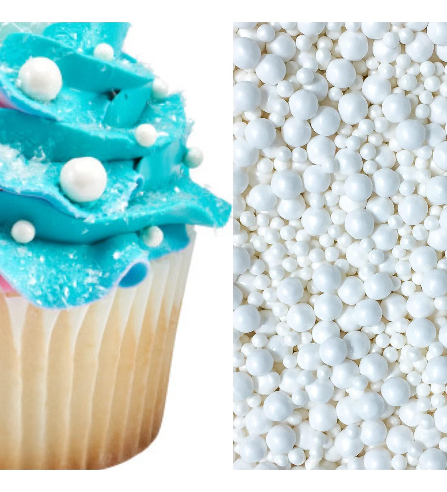 White Edible Sugar Beads - Beach Seaside Pearls Cake Cupcake Dessert Decoration - 4oz - Buy Online on SooperMarket.com