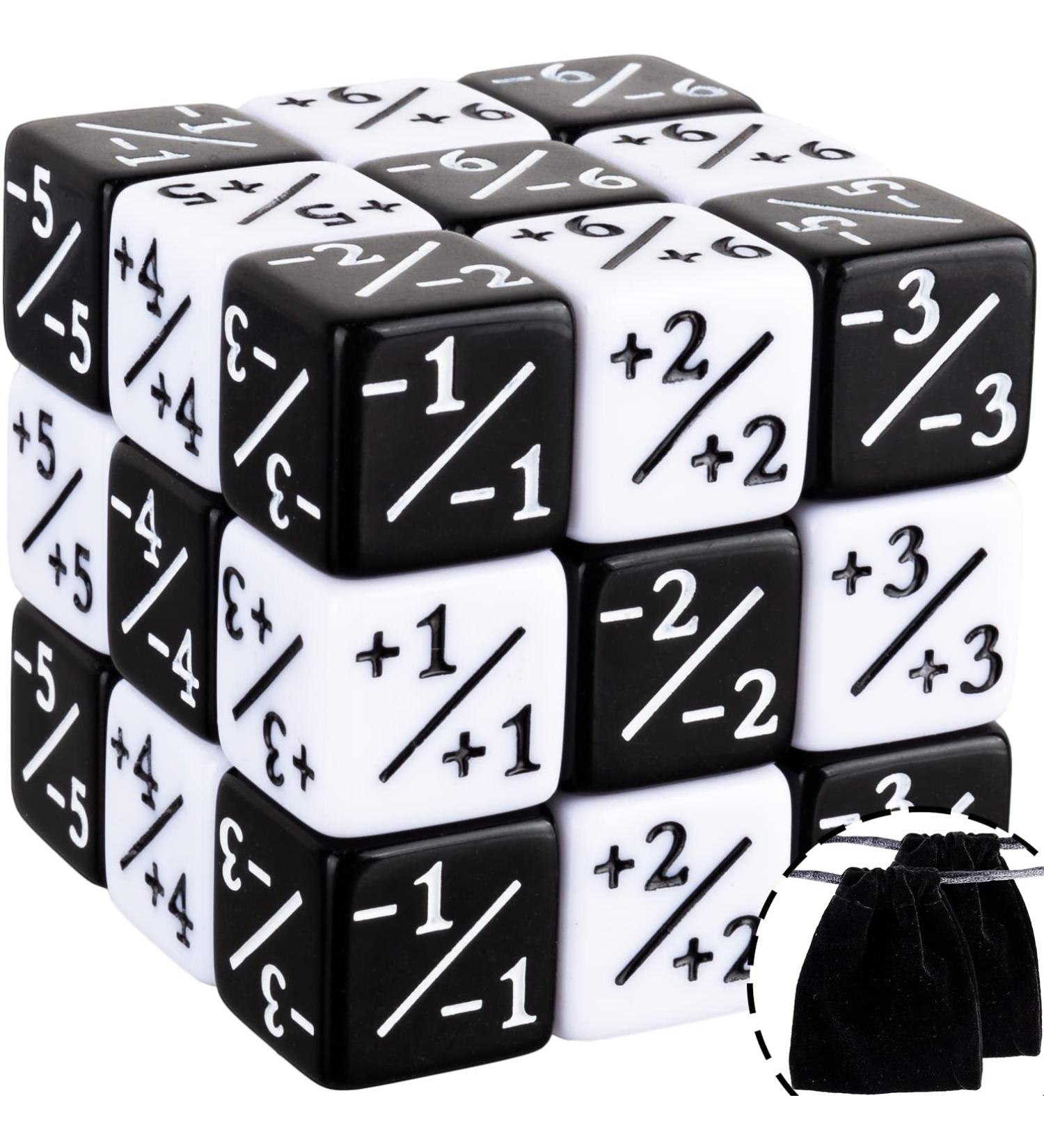 24 Pieces MTG Dice Counters Token Buff Dice Set with Velvet Pouches D6 Cube Dice for Magic The Gathering CCG Card Games Accessory(Black  White) - Buy Online on SooperMarket.com