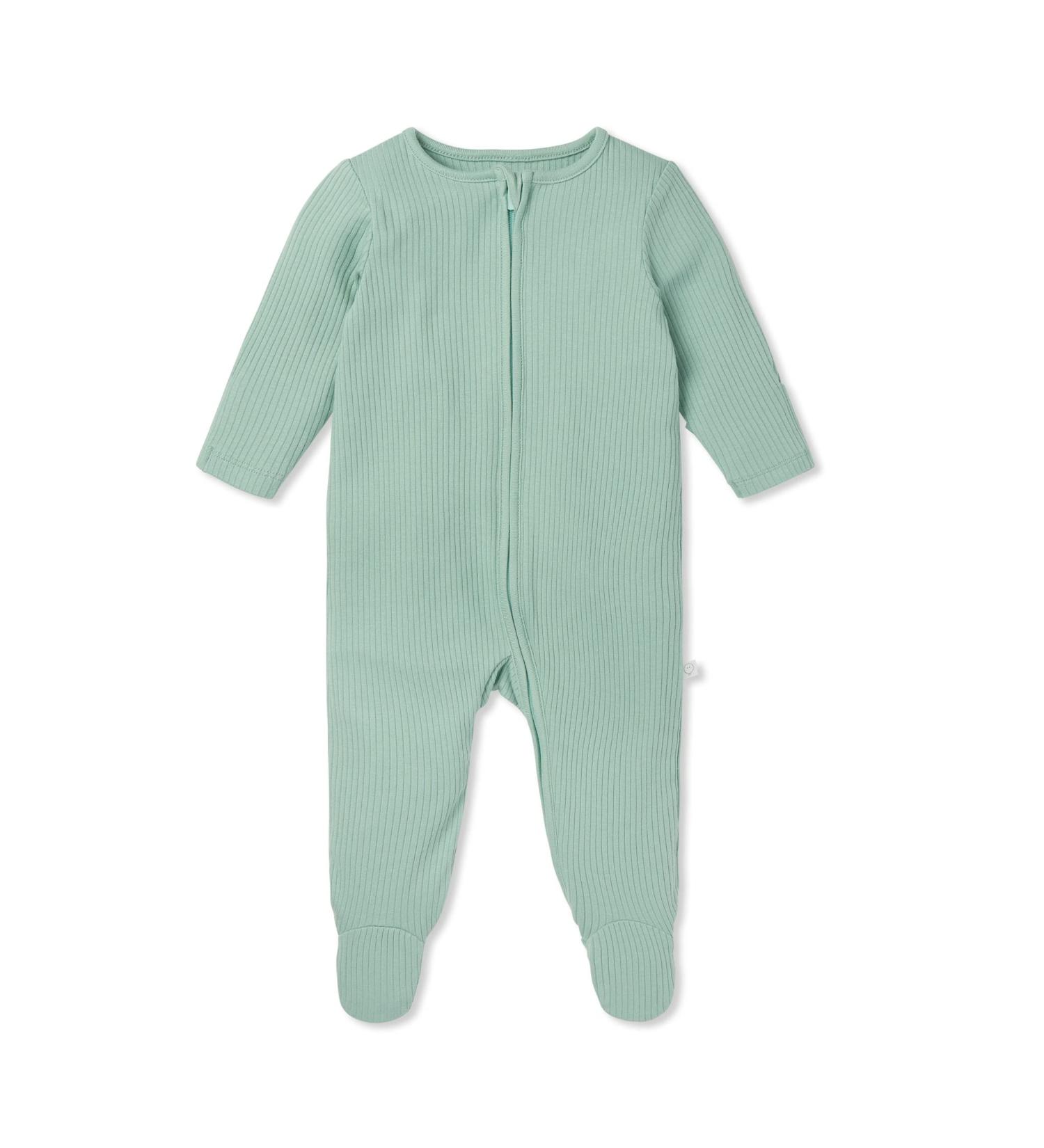 MORI Organic Cotton Ribbed Zip Up Sleepsuit 18-24 Months - Unisex Footed Pyjama for Baby Boys and Girls - Mint - Buy Online on SooperMarket.com