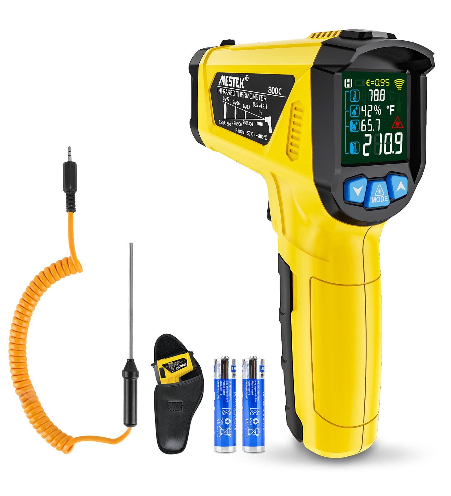 Buy Mestek Infrared Thermometer -50 C to 800 C | Laser IR Pyrometer with K-Probe & LCD Alarm for Kitchen Use - Buy Online on SooperMarket.com