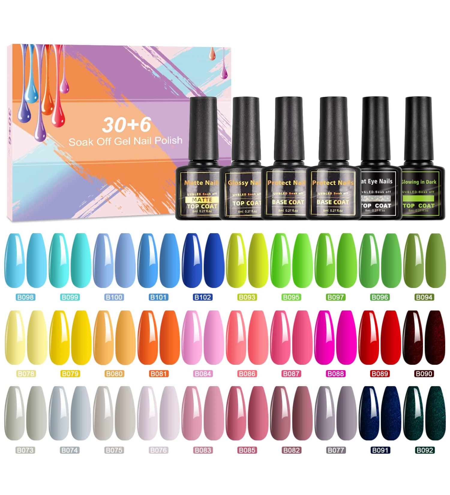 36Pcs SHOWNAIL Gel Nail Polish Set - 30 Vibrant Colors with Base, Glossy & Matte Top Coat - Glowing Diamond Finish - 8ml DIY Nail Kit - Buy Online on SooperMarket.com