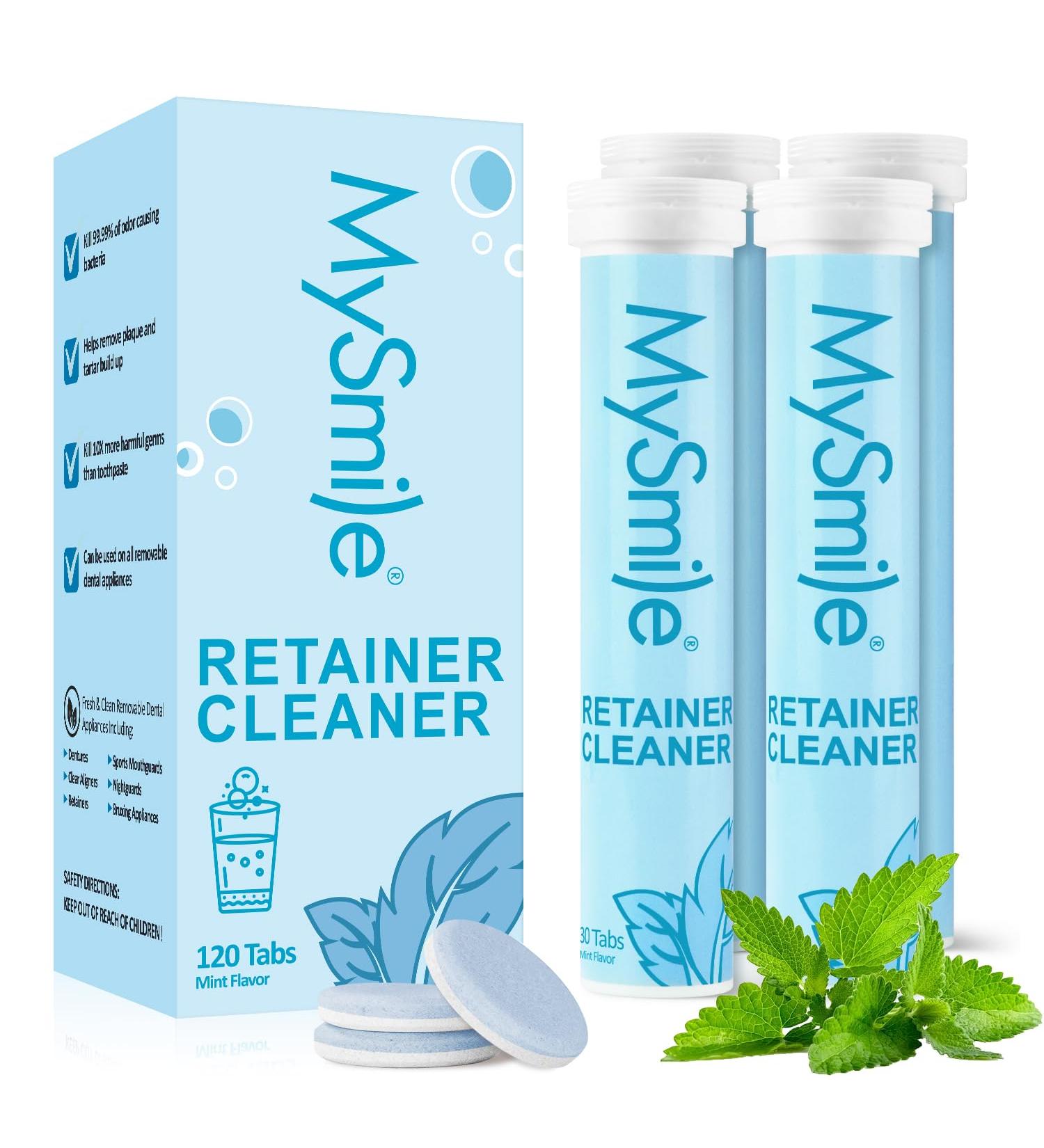 Mysmile Retainer Cleaner with Denture Cleaning Tablets 3 Min Faster Denture Cleaner Help to Remove Stains Bad Odor Plaque from Aligner Invisalign Mouth Guard Night Guard (120 Count (Mint Flavor)) - Buy Online on SooperMarket.com