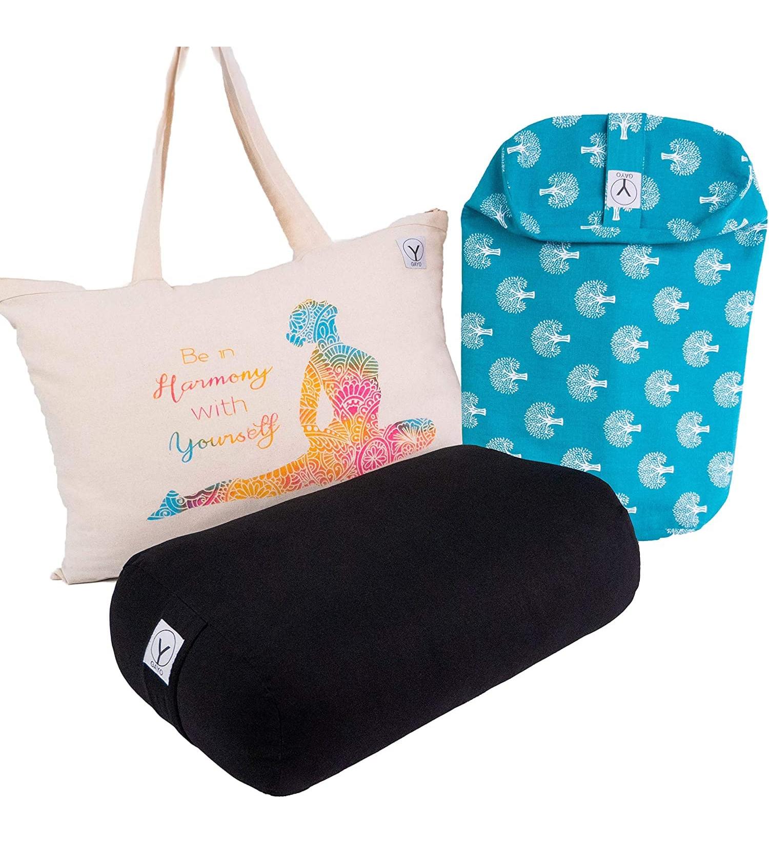 Restorative Yoga Bolster Set | 100% Cotton Pillow with Extra Cover & Carry Bag | GAYO Travel Size (18 x 11 x 6.5 in) - Buy Online on SooperMarket.com