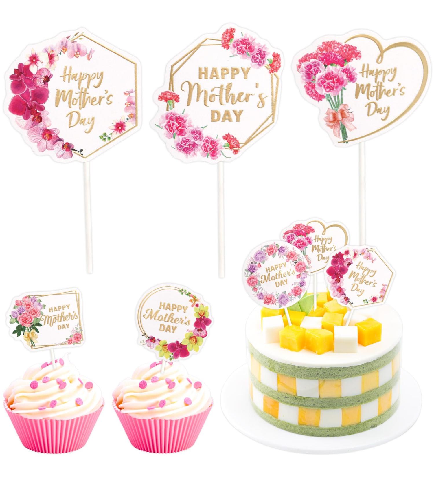 Happy Mother s Day Cupcake Toppers 24PCS Best Mom Ever Floral Cake Toppers Mother s Day Cake Decorations Mother Birthday Party Decorations Supplies - Buy Online on SooperMarket.com