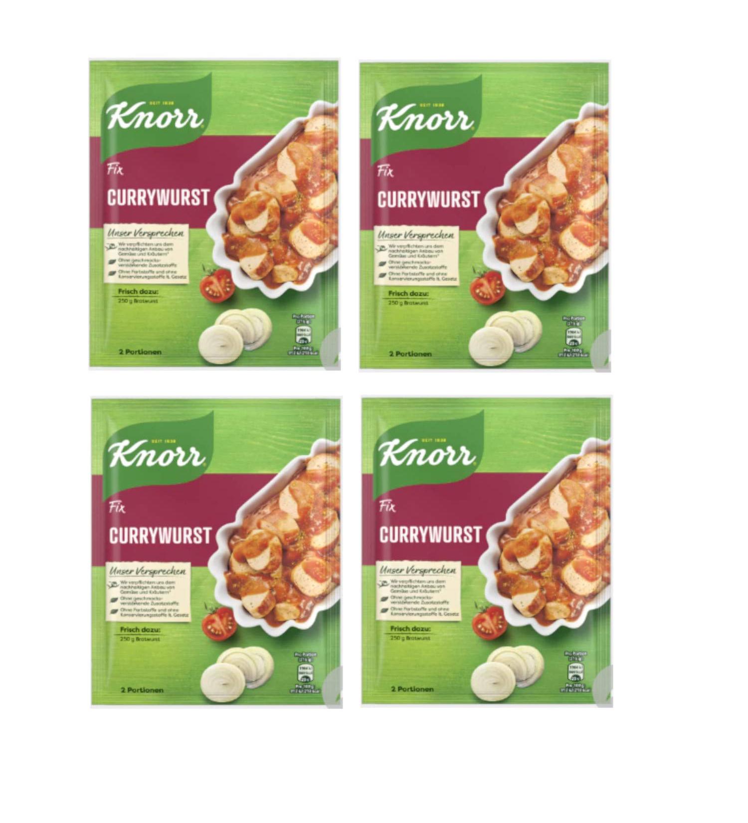 Knorr Currywurst FIX - 4 x 36g sachets of Knorr Currywurst - Full English Instructions included - 8 Portions Total - Genuine German Currywurst
