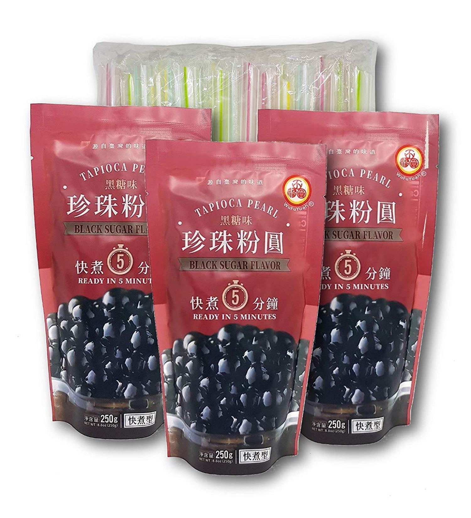 WuFuYuan 3 Packs Black Tapioca Pearl Bubble Tea + 50 Boba Straws - Ginger Honey Crystals Included - Buy Online on SooperMarket.com