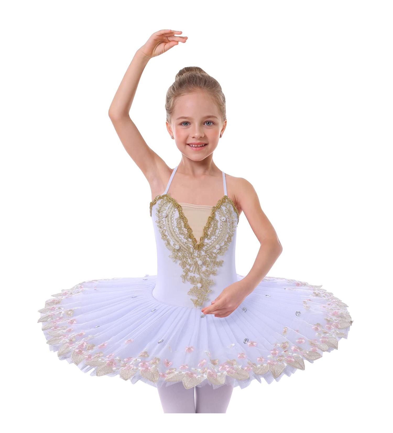 Girls Ballet Leotard with Platter Tutu & Swan Lake Feather Hem, White, 7-8 Years - Buy Online on SooperMarket.com