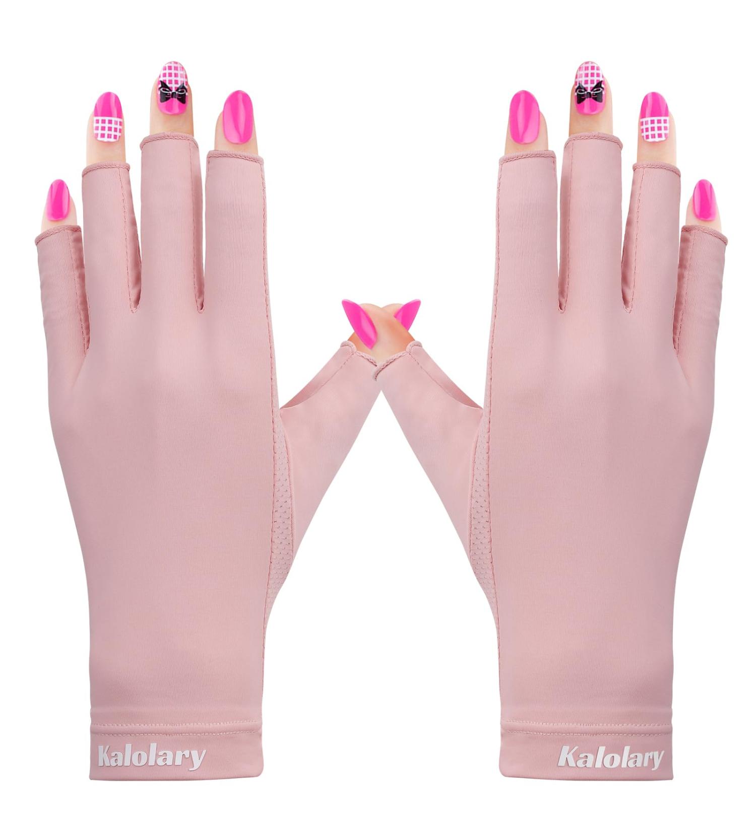 Kalolary Anti UV Gloves for Nail Lamp UPF50+ UV Protection Gloves for Manicure Nail Art Fingerless UV Shield Gloves for Women Girls Gel Manicures (Pink) - Buy Online on SooperMarket.com