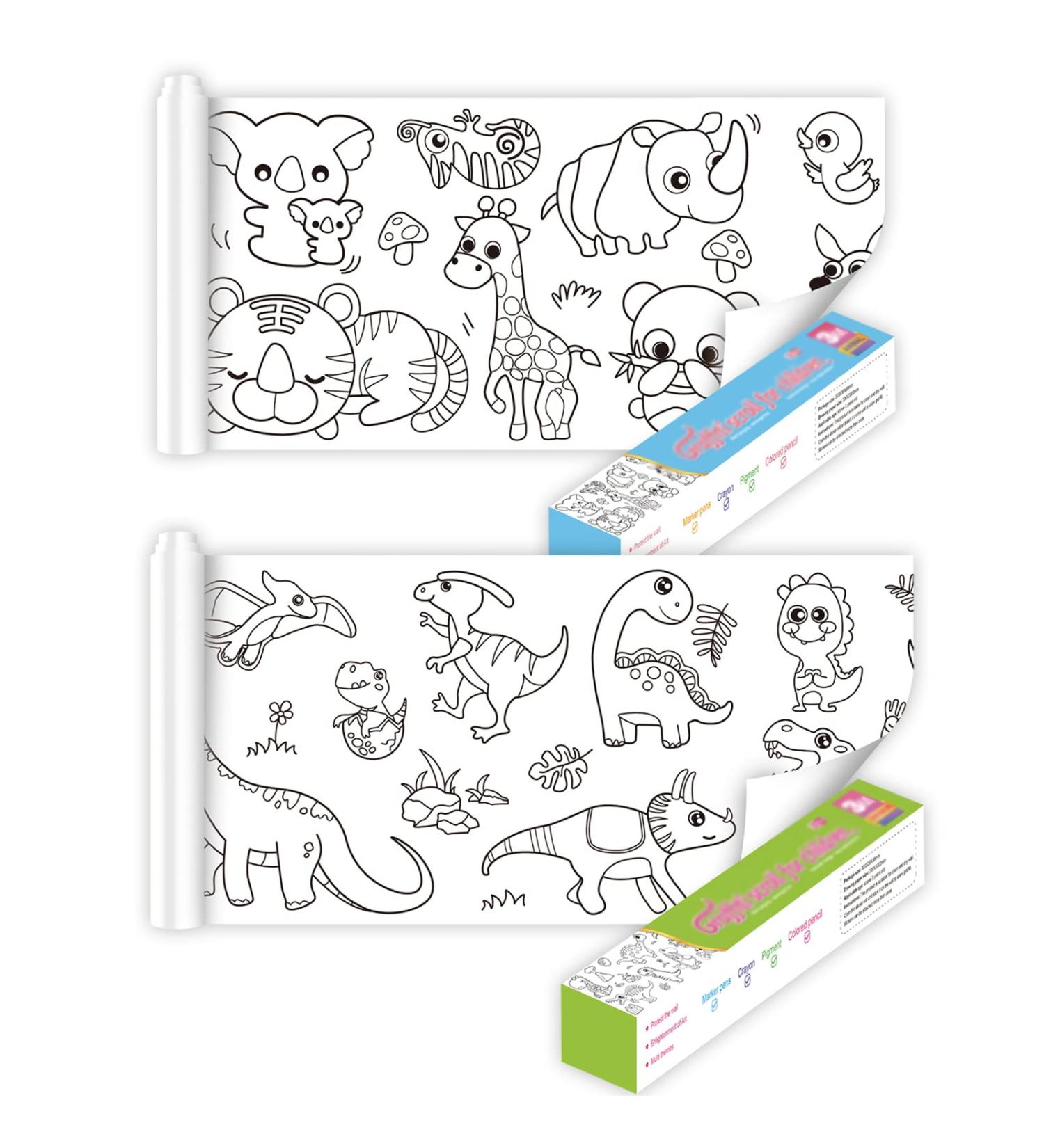 2pcs Children's Drawing Roll - Coloring Paper Roll for Kids  Drawing Paper Roll DIY Painting Drawing Color Filling Paper  120 * 11.8 Inches(Dinosaur+Animal) - Buy Online on SooperMarket.com