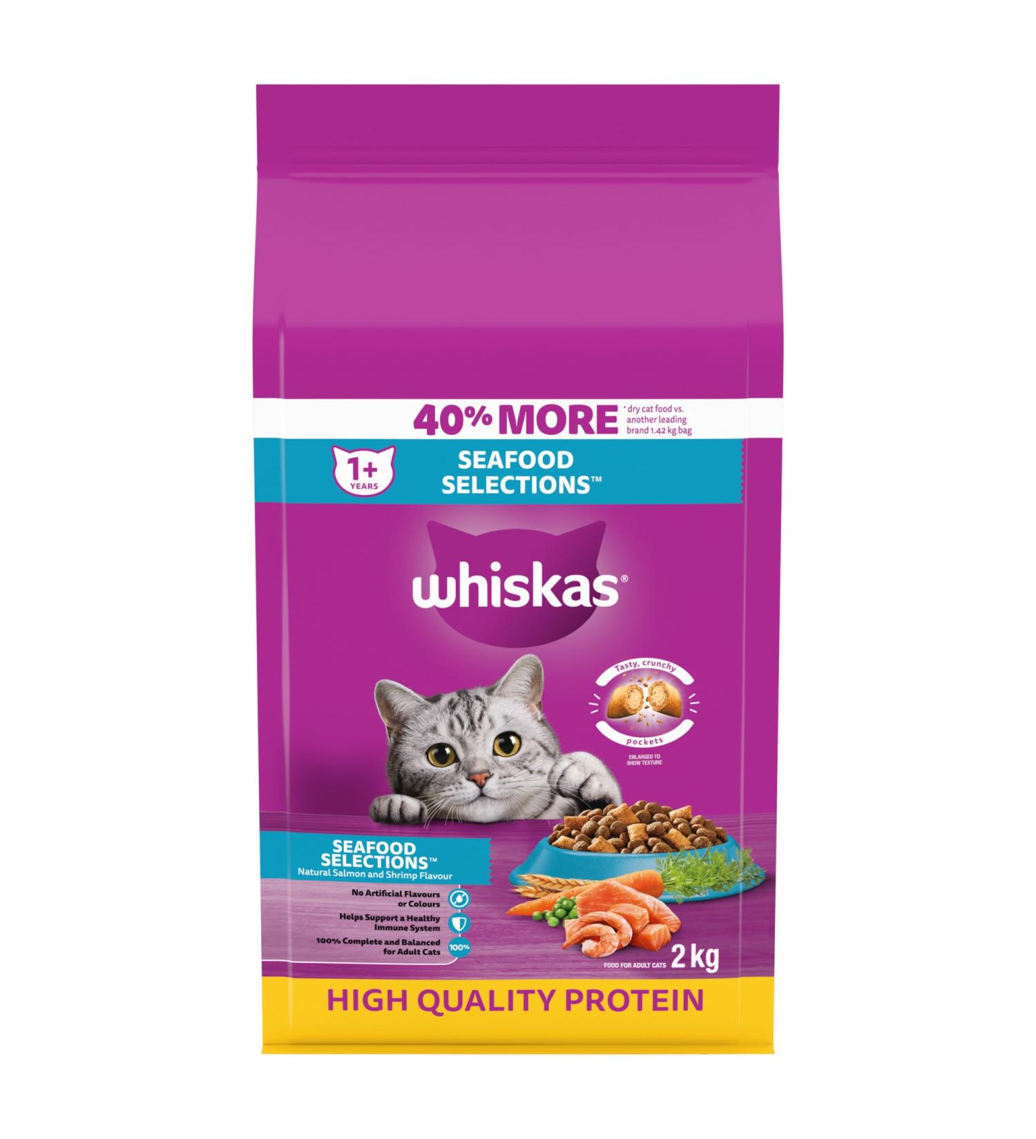 Whiskas Seafood Selections Adult Dry Cat Food With Real Salmon 2kg Bag - Buy Online on SooperMarket.com