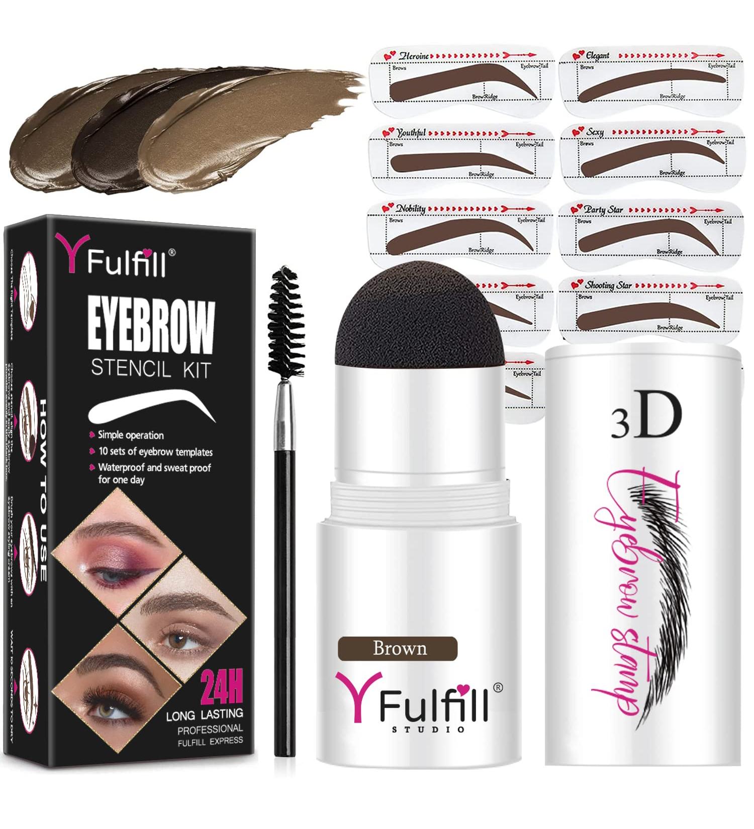 YFulfill Eyebrow Stamp and Eyebrow Stencil Kit for Perfect Eyebrow Makeup Easy-to-Use Waterproof and Natural Look Includes Spoolie and 10pcs Eyebrow Stencils (Brown) - Buy Online on SooperMarket.com