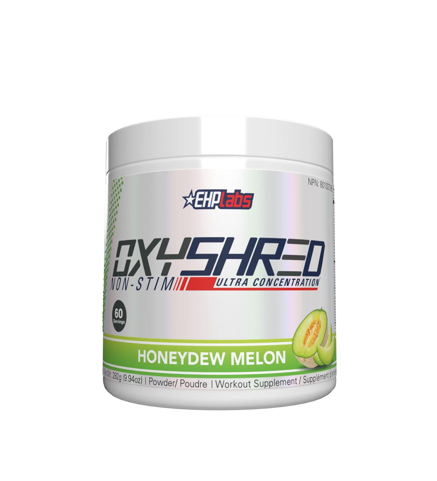 EHP Labs OxyShred Non Stimulant Thermogenic Pre Workout Powder - Stim Free Pre Workout Caffeine Free Preworkout for Men & Women - Non Stim Preworkout - Sugar Free Energy Powder - HoneyDew Melon 60 Servings - Buy Online on SooperMarket.com