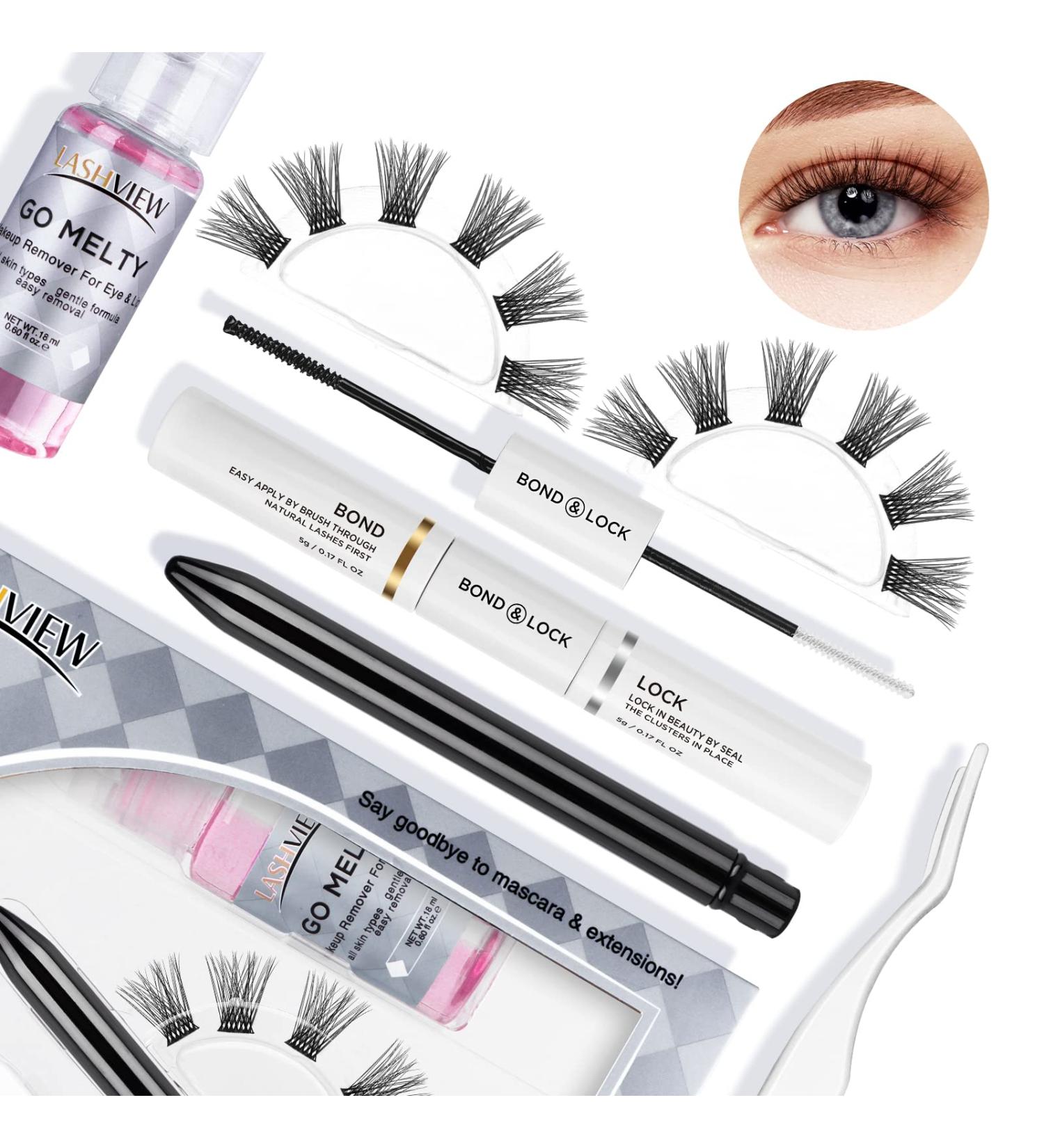 LASHVIEW DIY Eyelash Extension Kit - 12 Clusters Volume Lashes Set with Applicator, Bond & Seal, Remover - Eye Lifting, 3D Effect, C Curl - 10mm Criss Cross Pack - Buy Online on SooperMarket.com