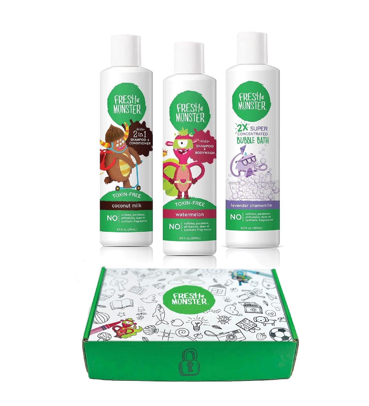 Fresh Monster Kids & Baby Gift Set - Natural Toxin-Free Shampoo, Conditioner, Body Wash, Bubble Bath - 3 Piece Set - 8.5oz Each - Buy Online on SooperMarket.com