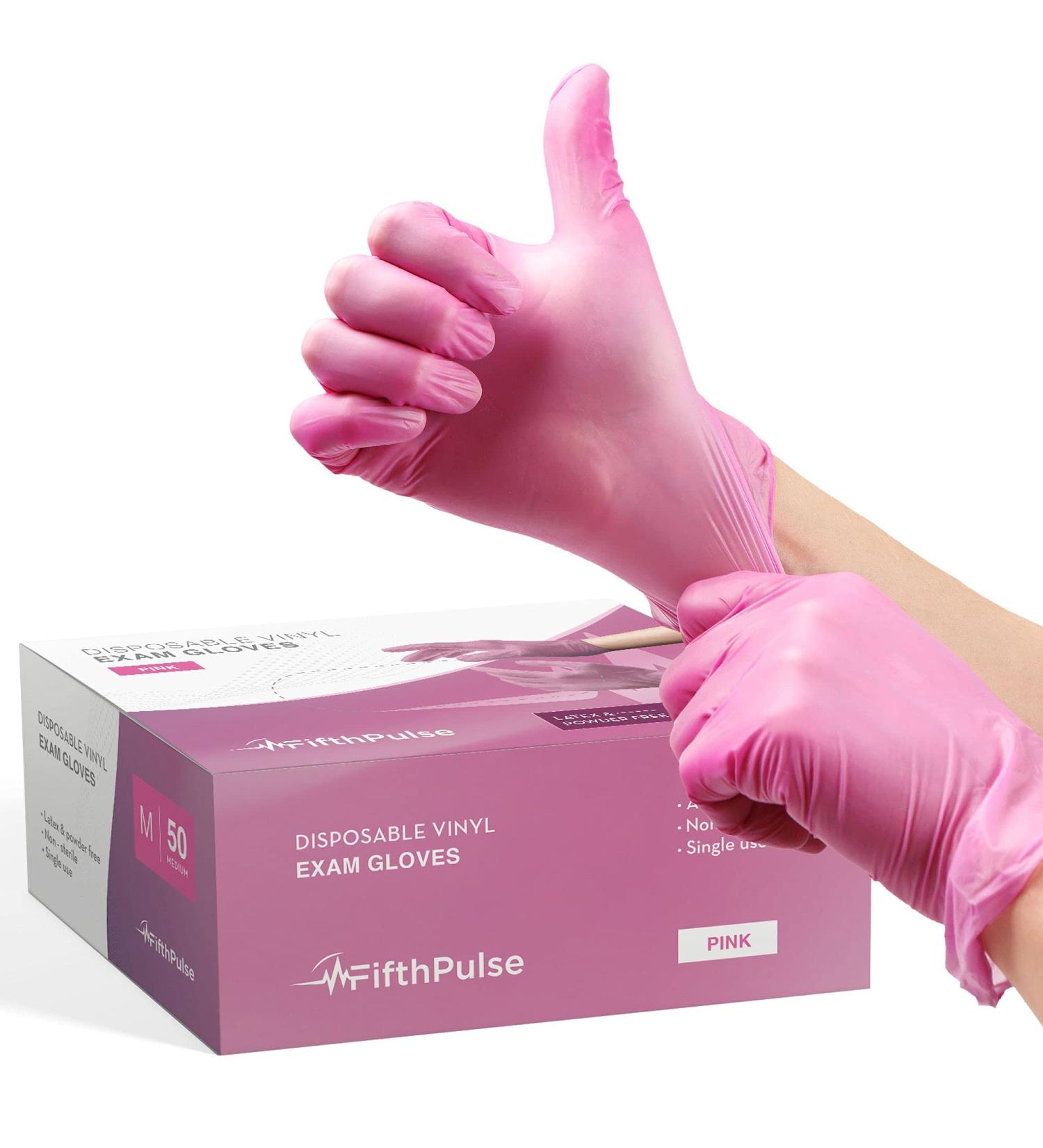 Pink Vinyl Disposable Gloves Medium 50 Pack - Latex-Free, Powder-Free Medical Exam Gloves - 3 Mil Thickness - Ideal for Surgical, Home Cleaning, and Food Handling (Pack of 50) - Buy Online on SooperMarket.com
