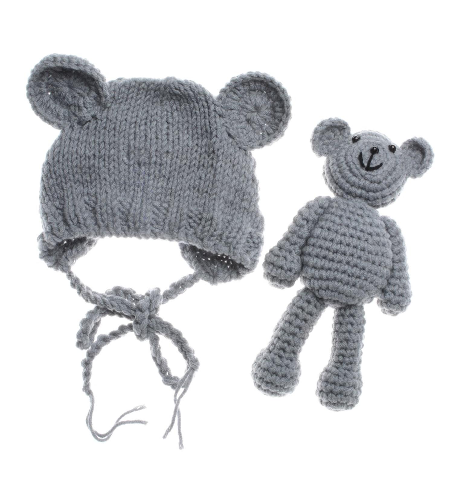 ECYC Newborn Baby Bear Hat Beanie with Bear Dolls - Grey | Photography Accessories - Buy Online on SooperMarket.com