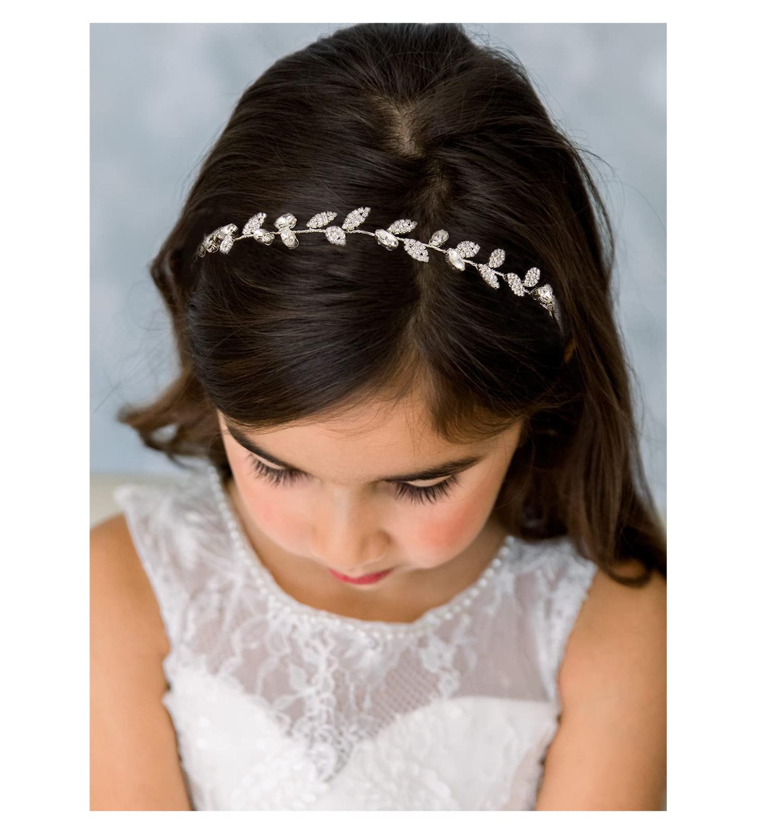 SWEETV Silver Flower Girl Headband | Crystal Leaf Wedding Hair Accessory for Princess Toddler | First Communion Hairband - Buy Online on SooperMarket.com