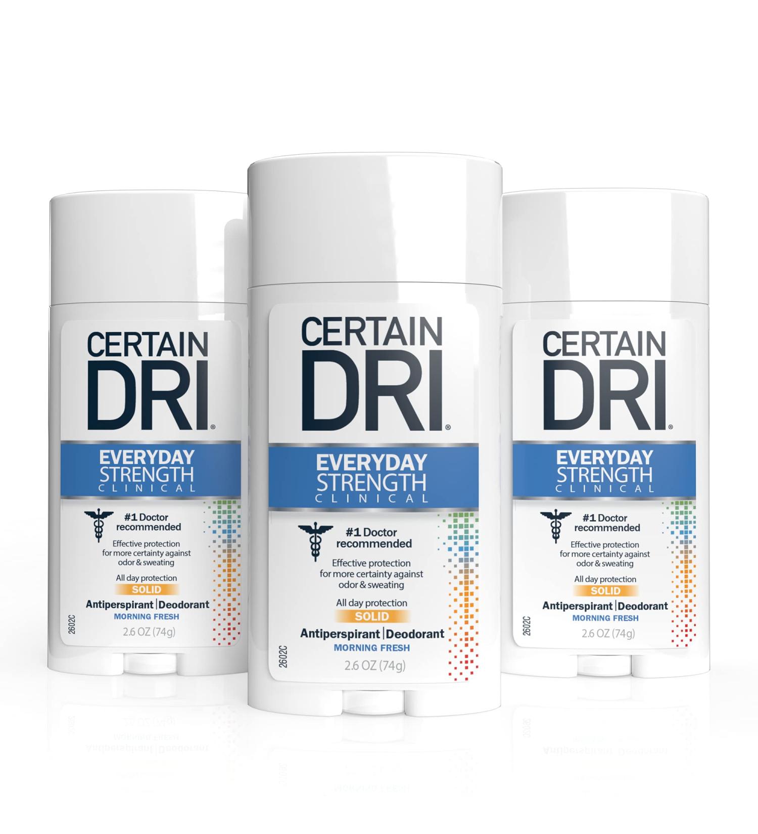 Certain Dri Everyday Strength Clinical Antiperspirant Solid Deodorant 3 Pack - Hyperhidrosis Treatment - Morning Fresh - 2.6oz - Buy Online on SooperMarket.com