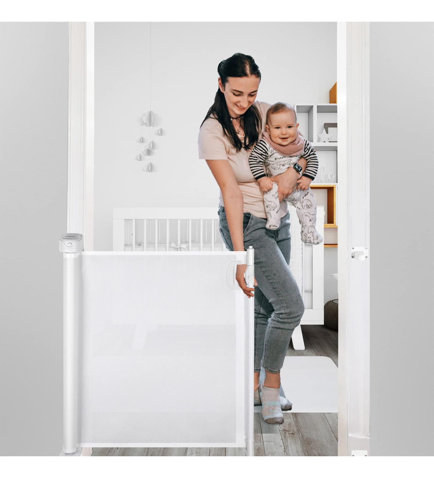 Papablic Retractable Baby Gate | Auto Lock Safety Gate for Baby & Pet | 34 Tall Extends to 54 Wide | Extra Wide Dog Gate for Indoor Outdoor Stairs | White - Buy Online on SooperMarket.com