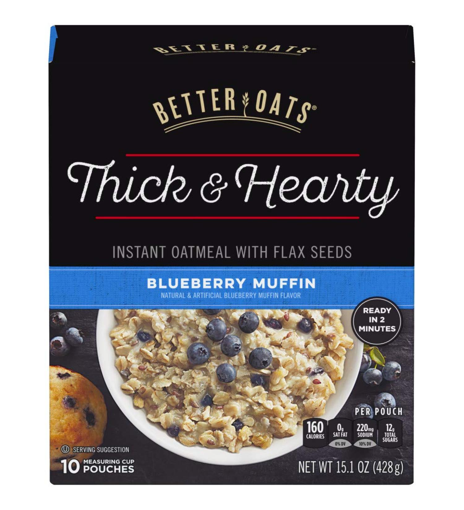 Better Oats Thick & Hearty Whole Grain Instant Oatmeal with Flax Seeds Blueberry Muffin Flavor - 15.1 Oz Box (Pack of 6) - Buy Online on SooperMarket.com