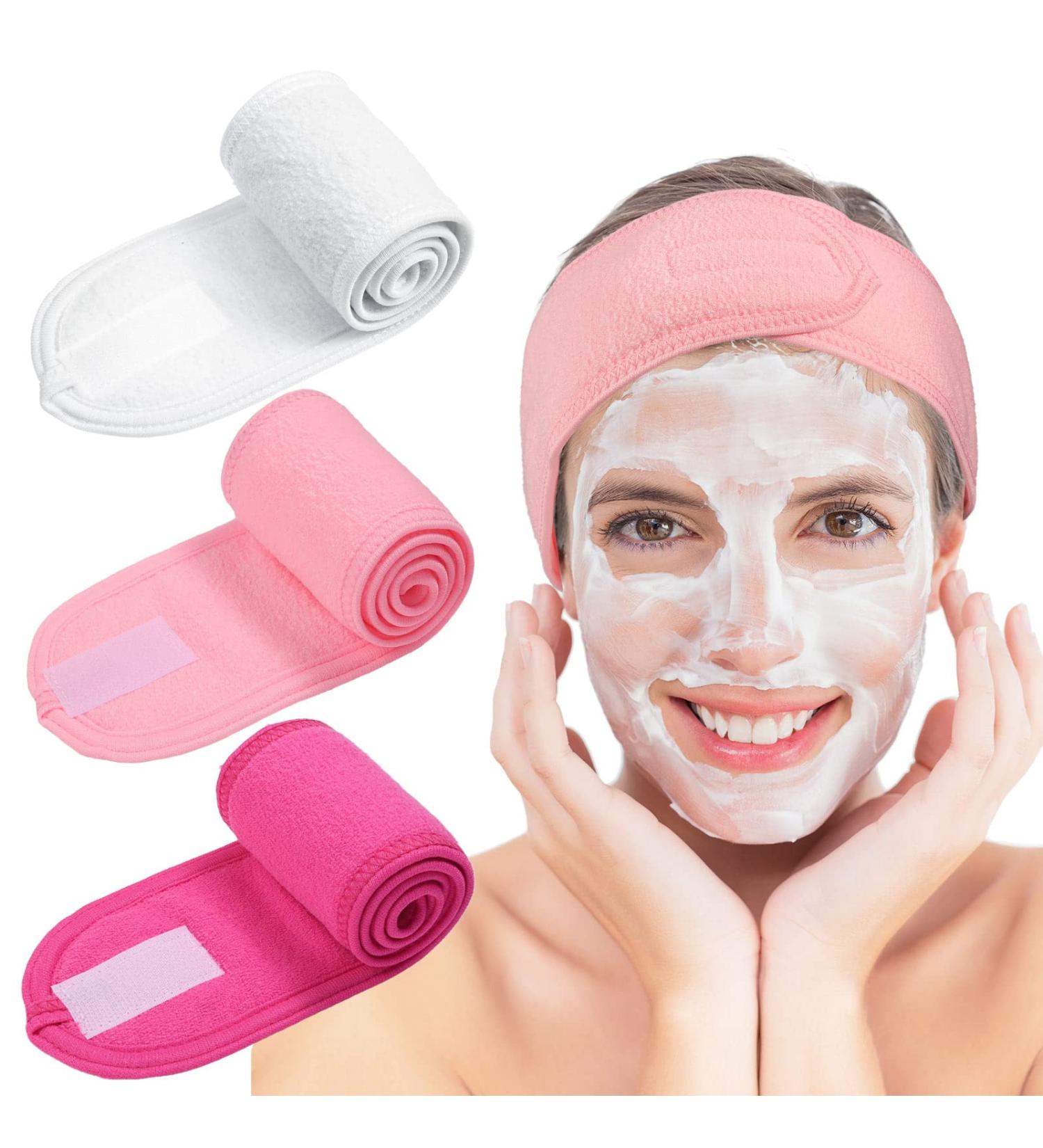 Whaline Spa Facial Headband Make Up Wrap Head Terry Cloth Headband Adjustable Towel Band for Face Washing Shower Facial Cover 3 Pieces (White Pink Rose Red) - Buy Online on SooperMarket.com