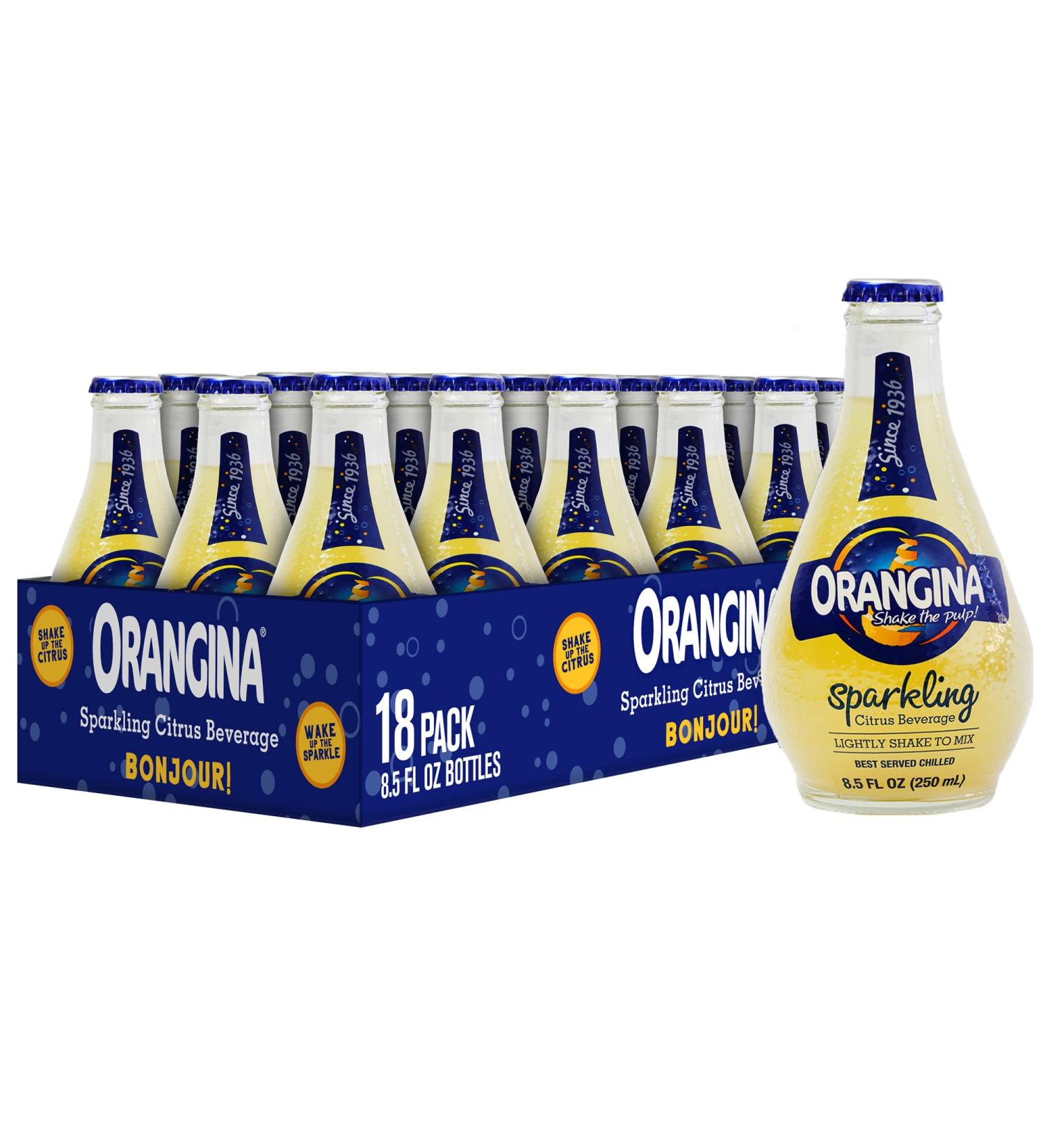 Orangina Citrus Sparkling Juice Beverage - Original French Recipe - 18 Bottles (8.5 oz) - No Artificial Ingredients - Buy Online on SooperMarket.com