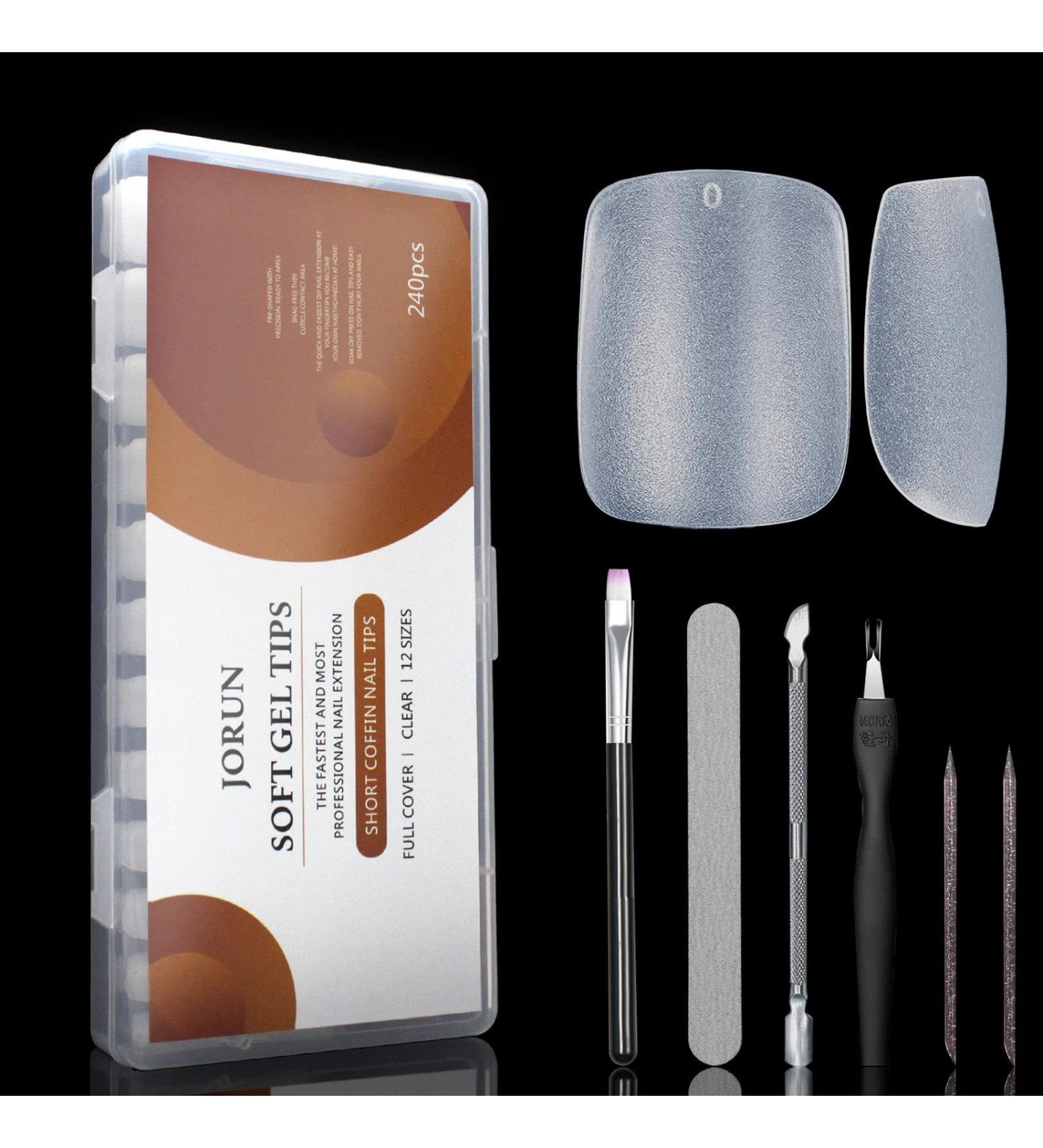 240 PCS Short Square Gel False Nail Tips Extension Kit | Full Cover Soft Gel | 12 Sizes | Nail Salon & DIY - Buy Online on SooperMarket.com