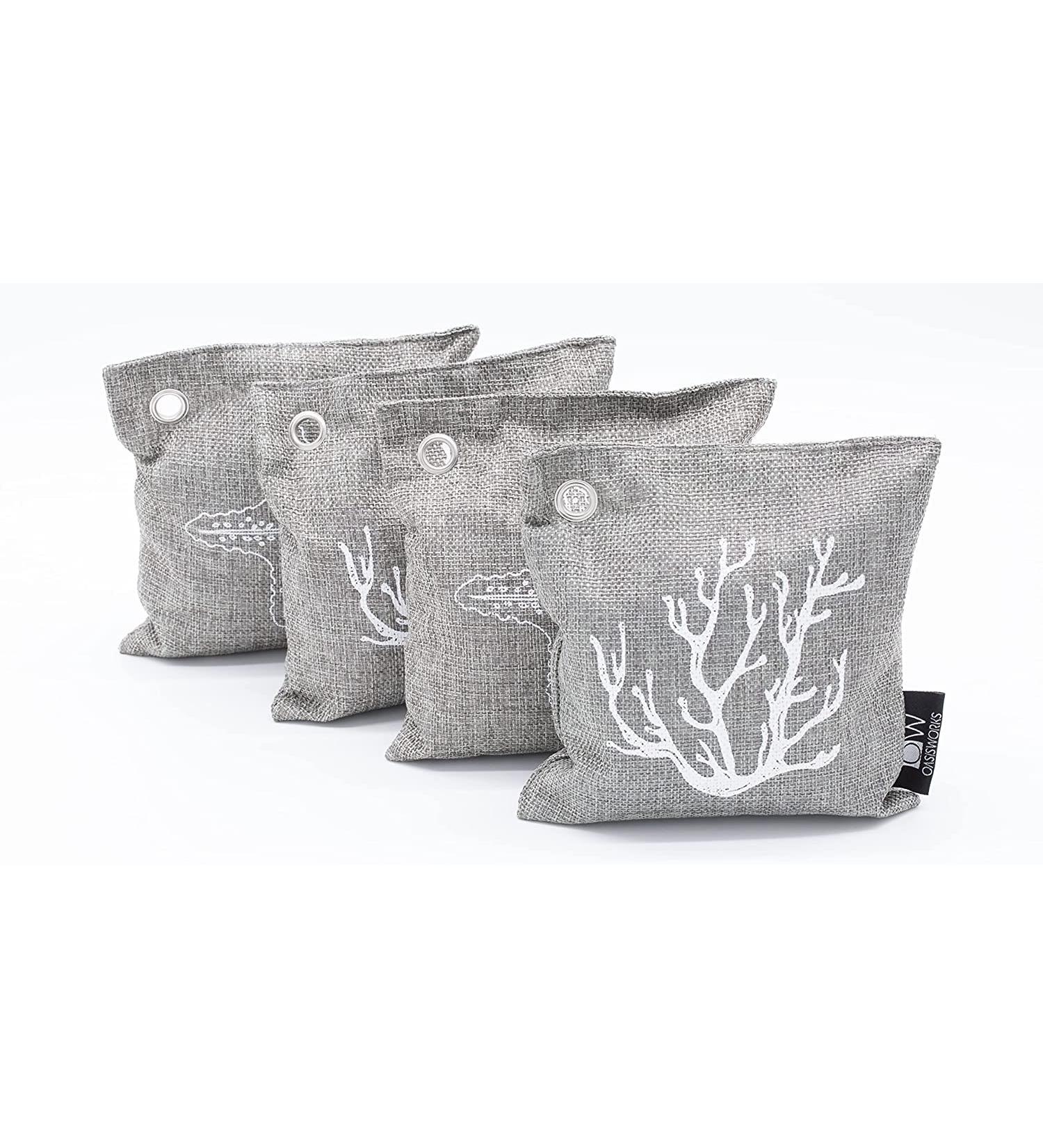 Oasisworks Bamboo Activated Charcoal Air Purifying Bags (4 Pack) - Odor Absorber for Home and Car - Pet Friendly Charcoal Air Purifier Bags - Buy Online on SooperMarket.com