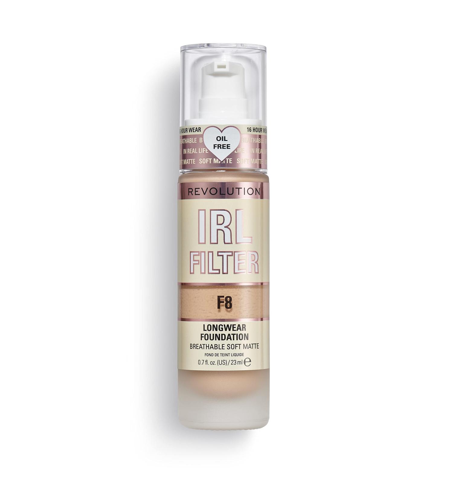 Makeup Revolution IRL Filter Foundation F8 - Long-Lasting Medium to Full Coverage Matte Finish 16-Hour Wear 23ml for Medium to Light Skin Tones - Buy Online on SooperMarket.com