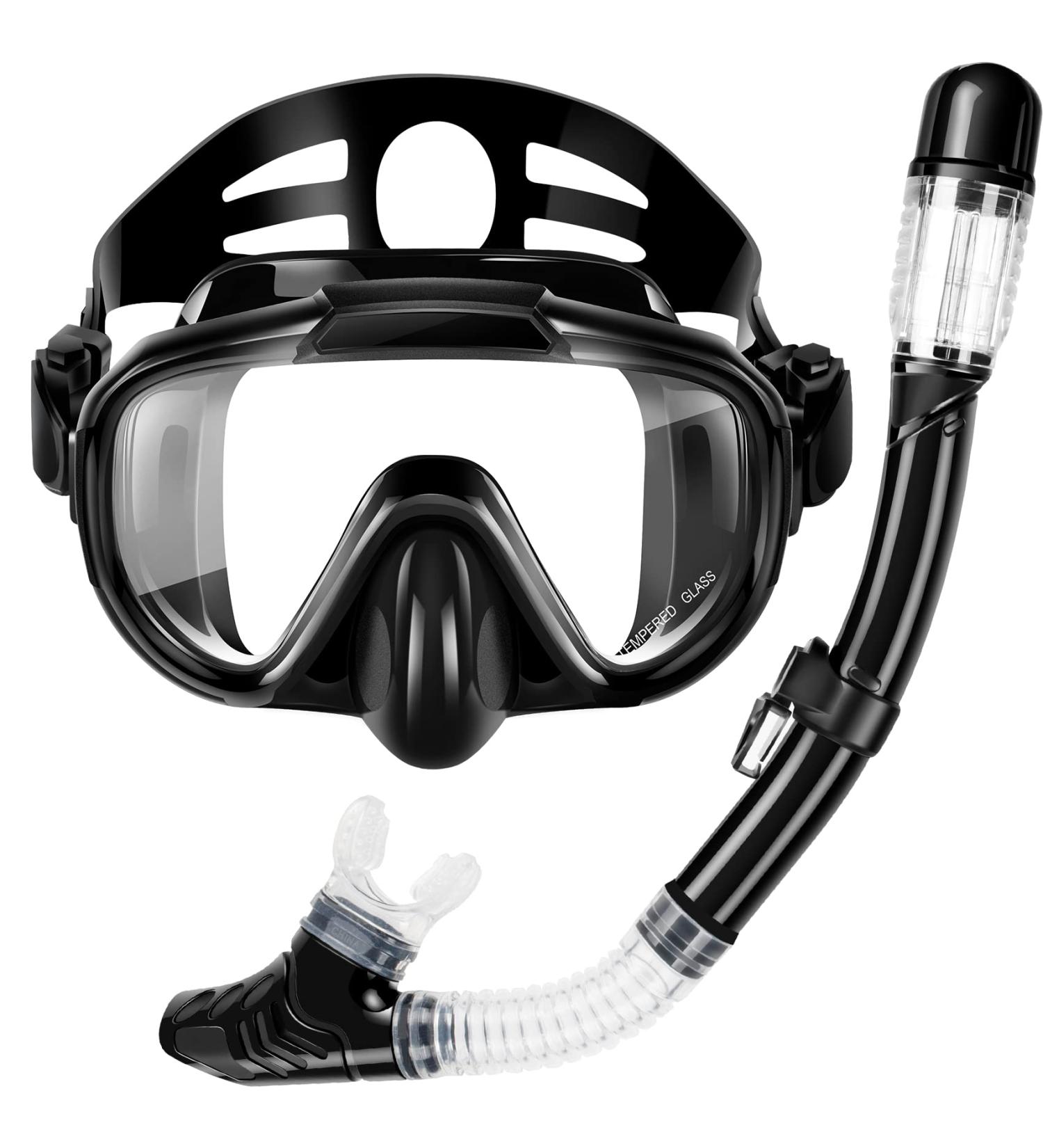 Zipoute Snorkel Set for Adults - Anti-Leak Panoramic Lens, Adjustable Gear for Scuba Diving and Swimming (Black) - Buy Online on SooperMarket.com