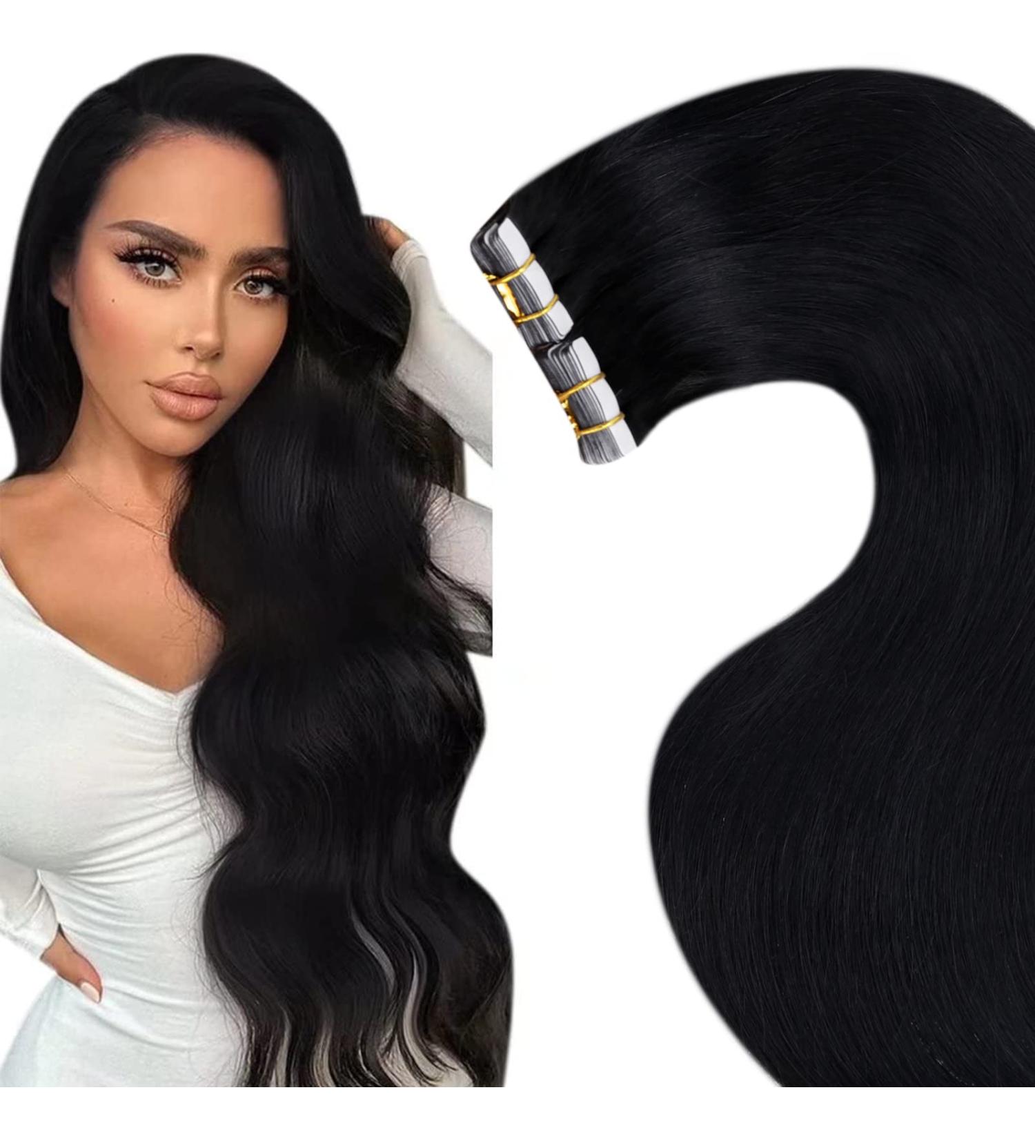 Buy Laavoo Invisible Tape-in Extensions | Real Black Hair Seamless 50cm 20pcs Remy Skin Weft - Buy Online on SooperMarket.com
