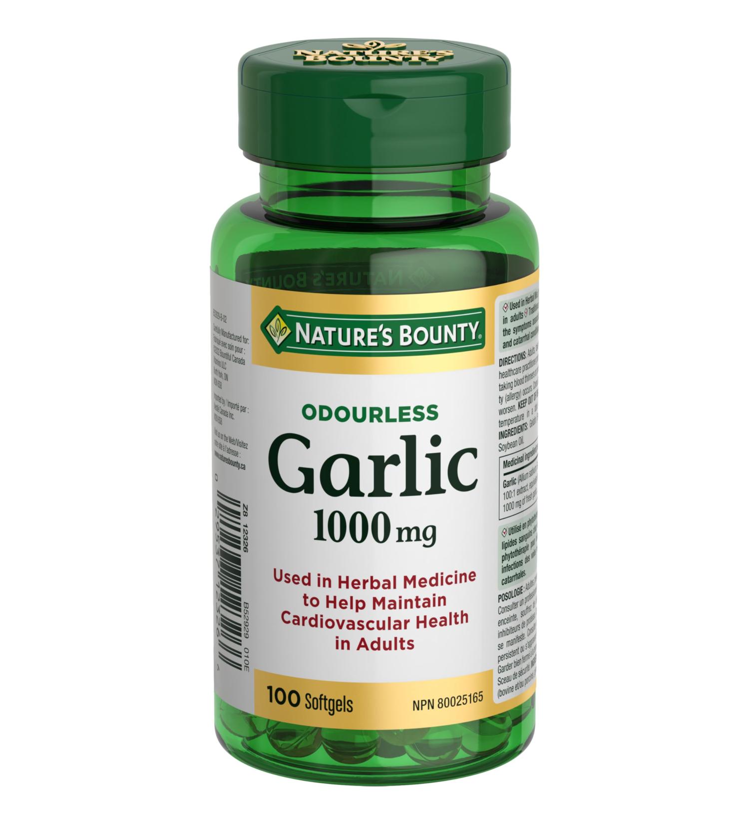 Nature's Bounty Garlic Pills and Herbal Health 1000mg Supplement Helps Maintain Cardiovascular Health 100 Softgels(Packaging May Vary) Unflavored 100 count (Pack of 1) - Buy Online on SooperMarket.com