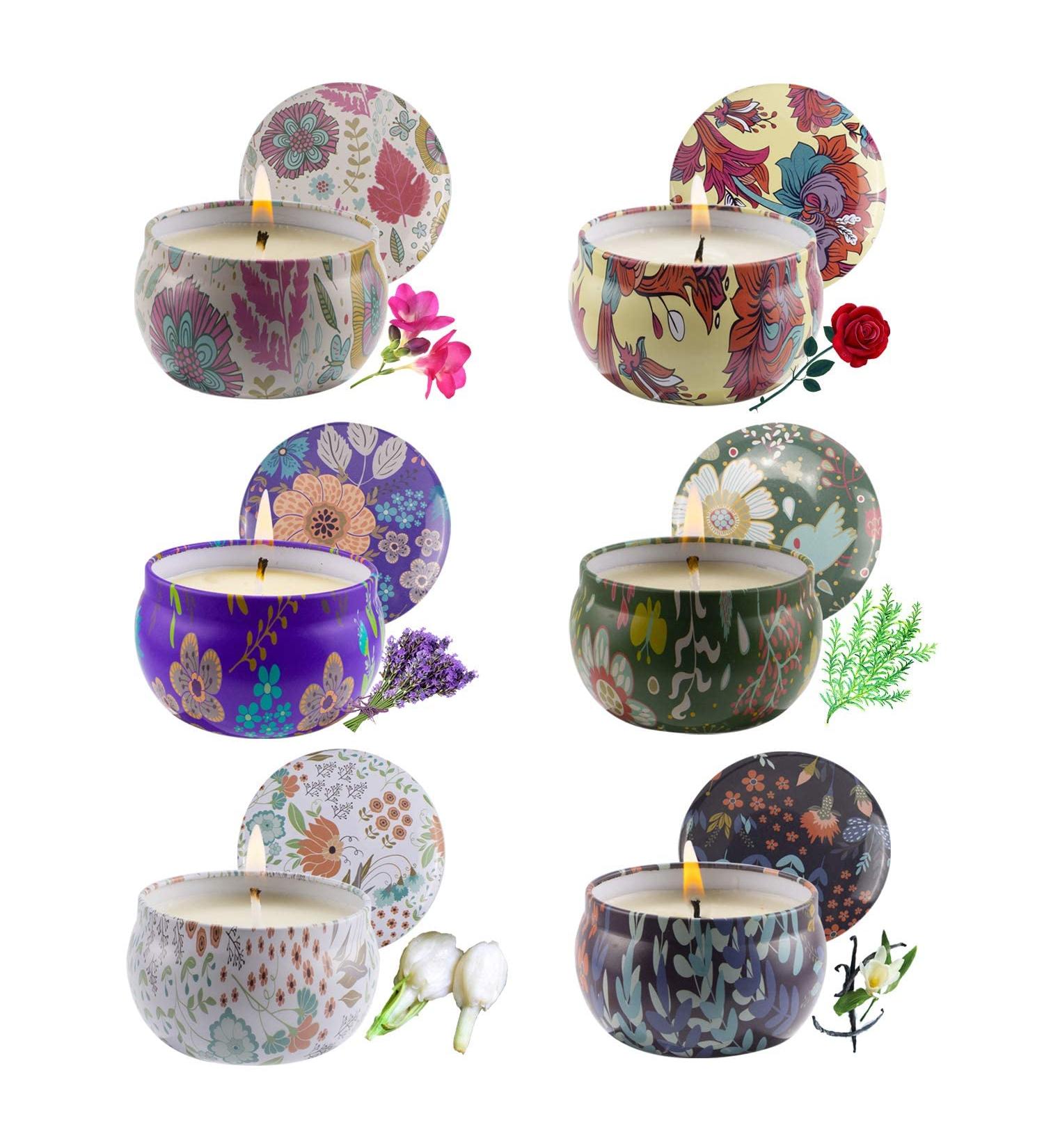 Forest Scented Soy Aromatherapy Candles Set - Stress Relief, Relaxing Aroma for Home, Bath, Yoga - 6 Travel Tins (Bohemian Collection) - Buy Online on SooperMarket.com