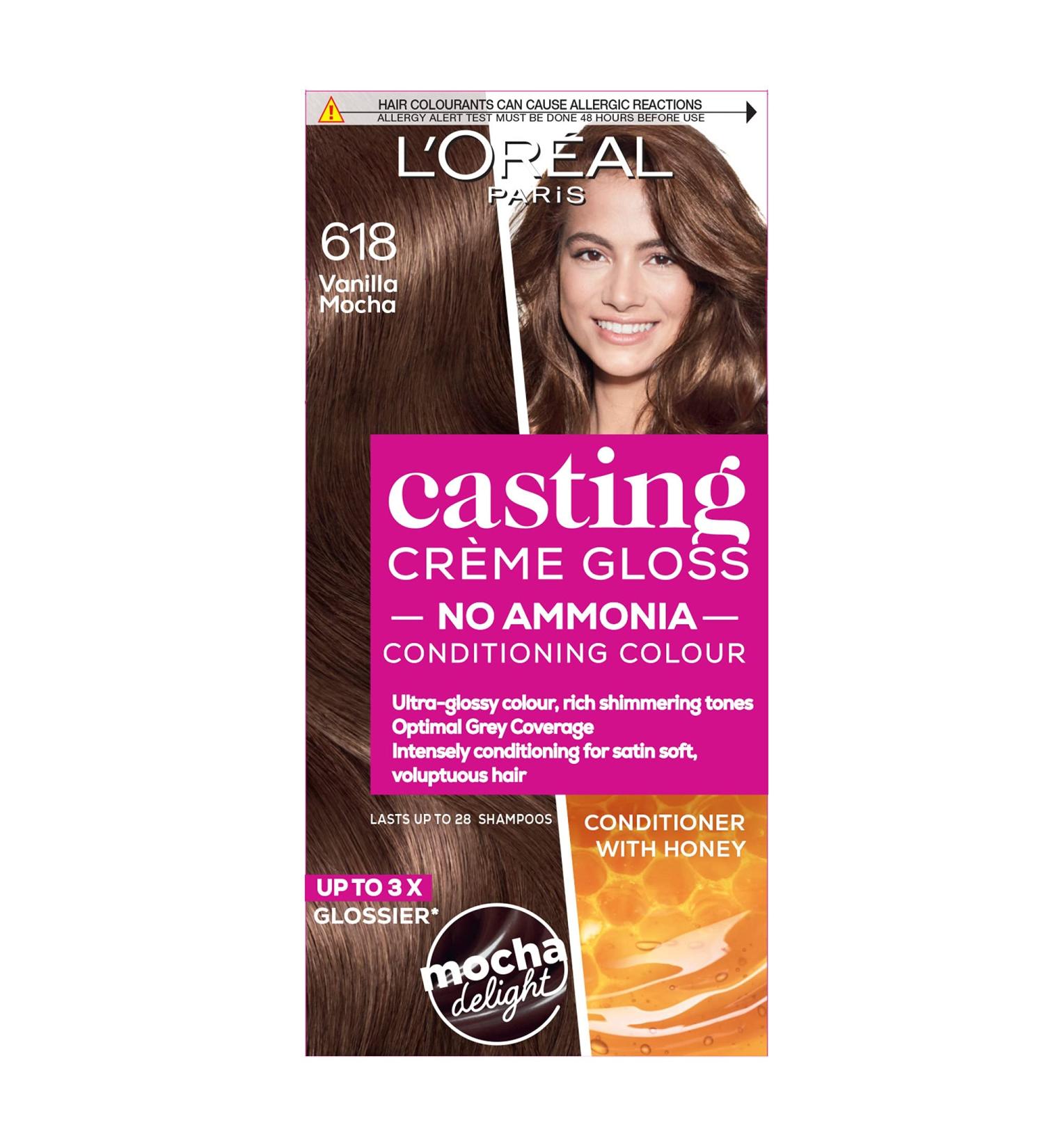 L'Oreal Ammonia Free Semi-Permanent Hair Dye 618 Vanilla Mocha Glossy Hair Colour Natural Looking Finish For up to 28 Shampoos Casting Cr me Gloss 1 Application VANILLA MOCHA 618
