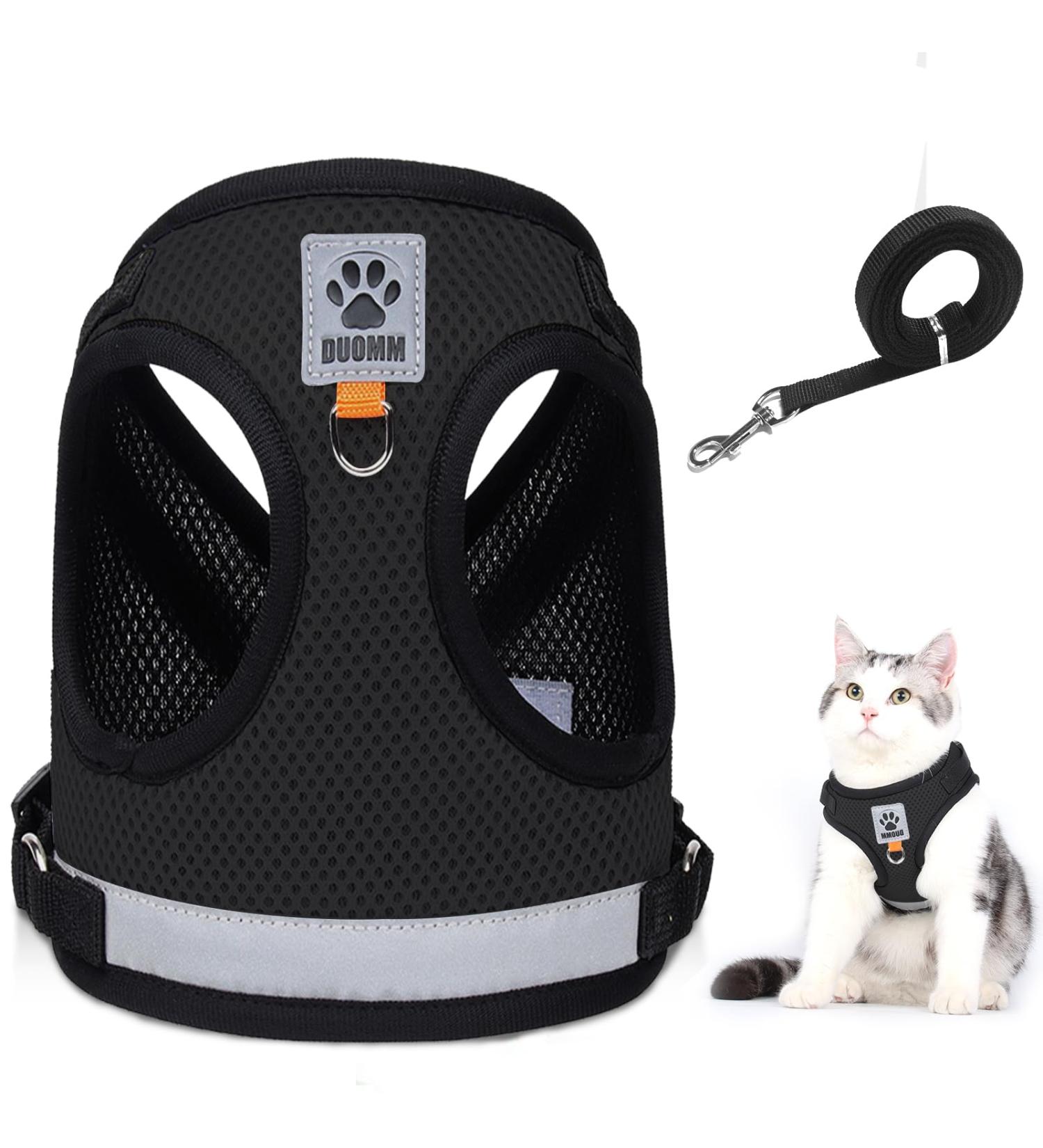 Adjustable Cat Leash Set with Reflective Vest for Kittens & Small Dogs - Polyester Black (Large) | International Shipping - Buy Online on SooperMarket.com