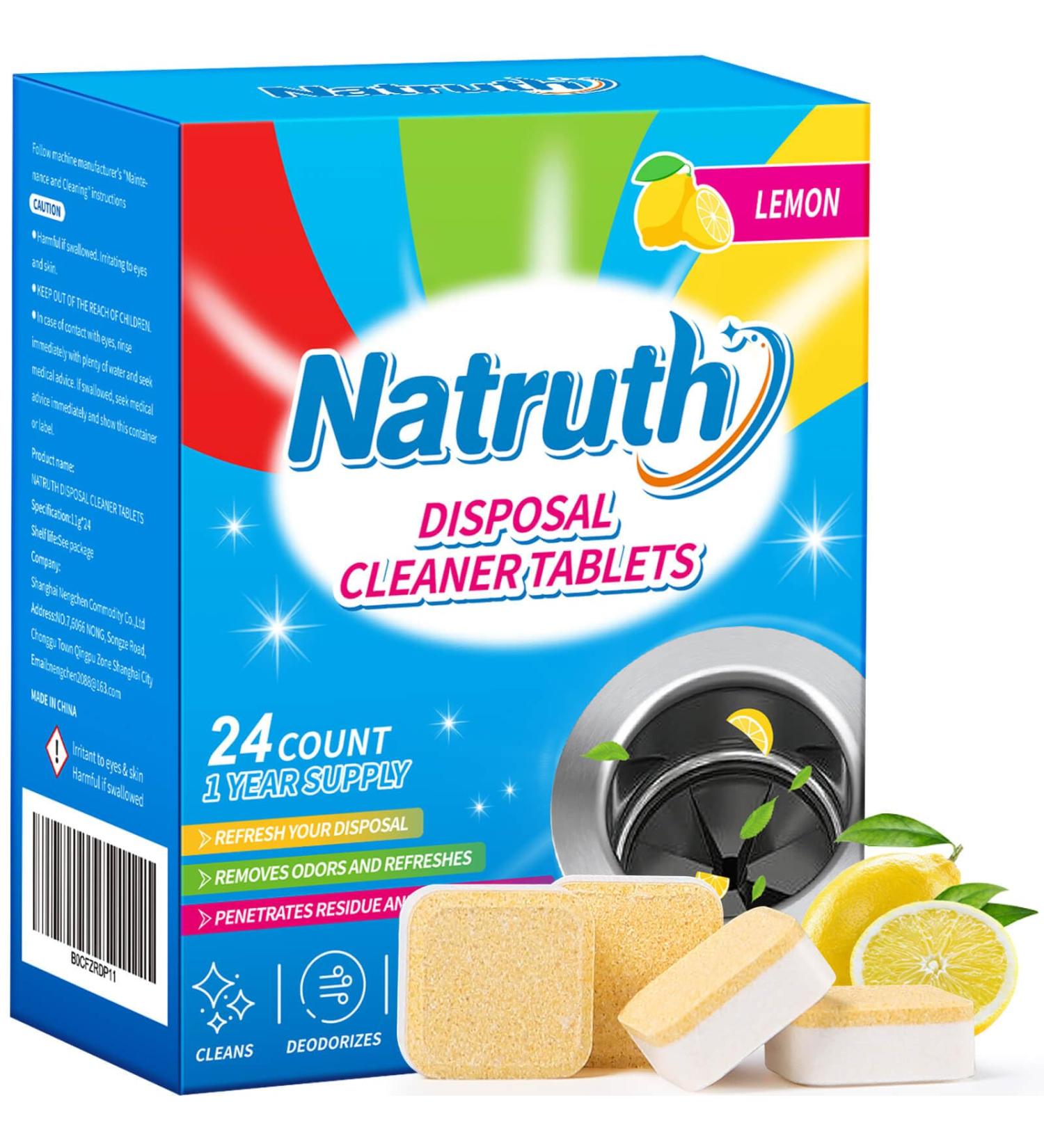 NATRUTH Garbage Disposal Cleaner Deodorizer Tablets 24 Pack - Lemon Fresh Formula Disposer Freshener Natural Kitchen Drain Cleaning Tablet - Buy Online on SooperMarket.com