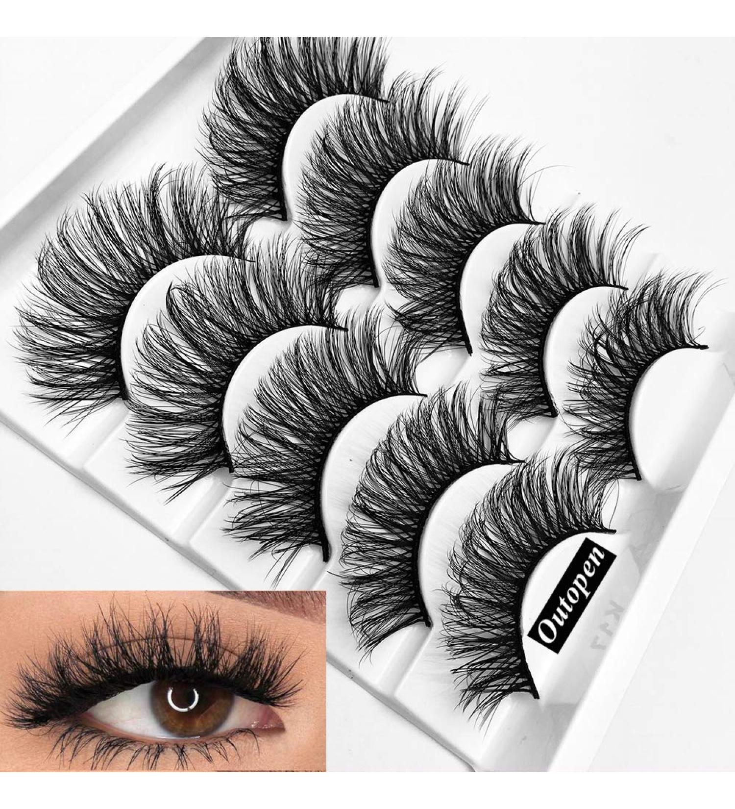 Outopen 3D Mink Lashes Natural Wispy False Eyelashes 15mm Fluffy Long Eye Makeup Tools 5 Pairs Pack | A01-Q1 (13-15MM) - Buy Online on SooperMarket.com