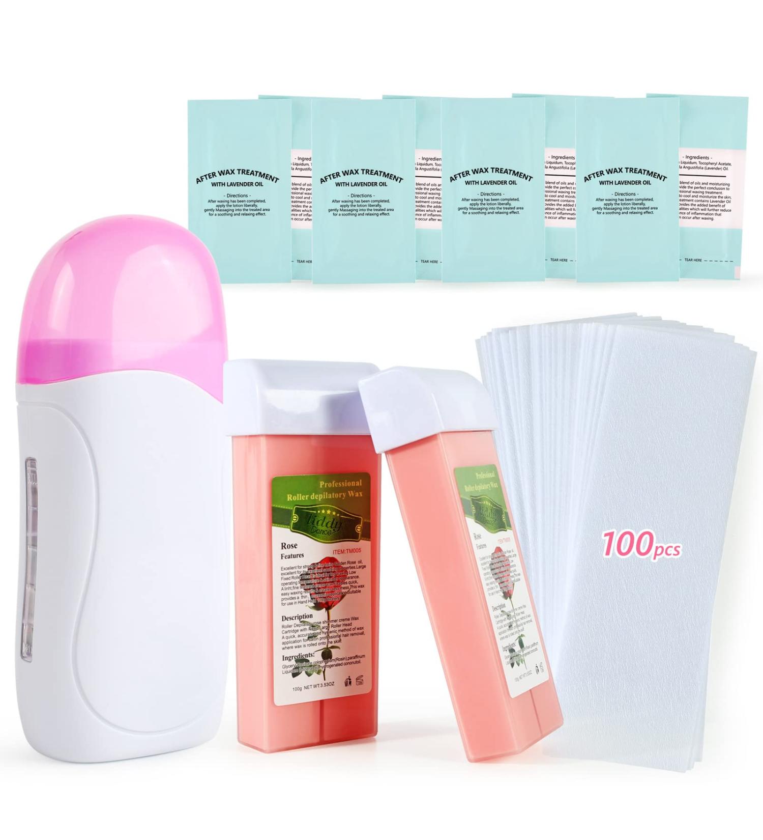 Roll-On Wax Warmer Kit for Hair Removal - Painless Waxing for Eyebrow, Face, Body - Includes Rose & Pink Cartridges - Home Waxing Kit - Buy Online on SooperMarket.com